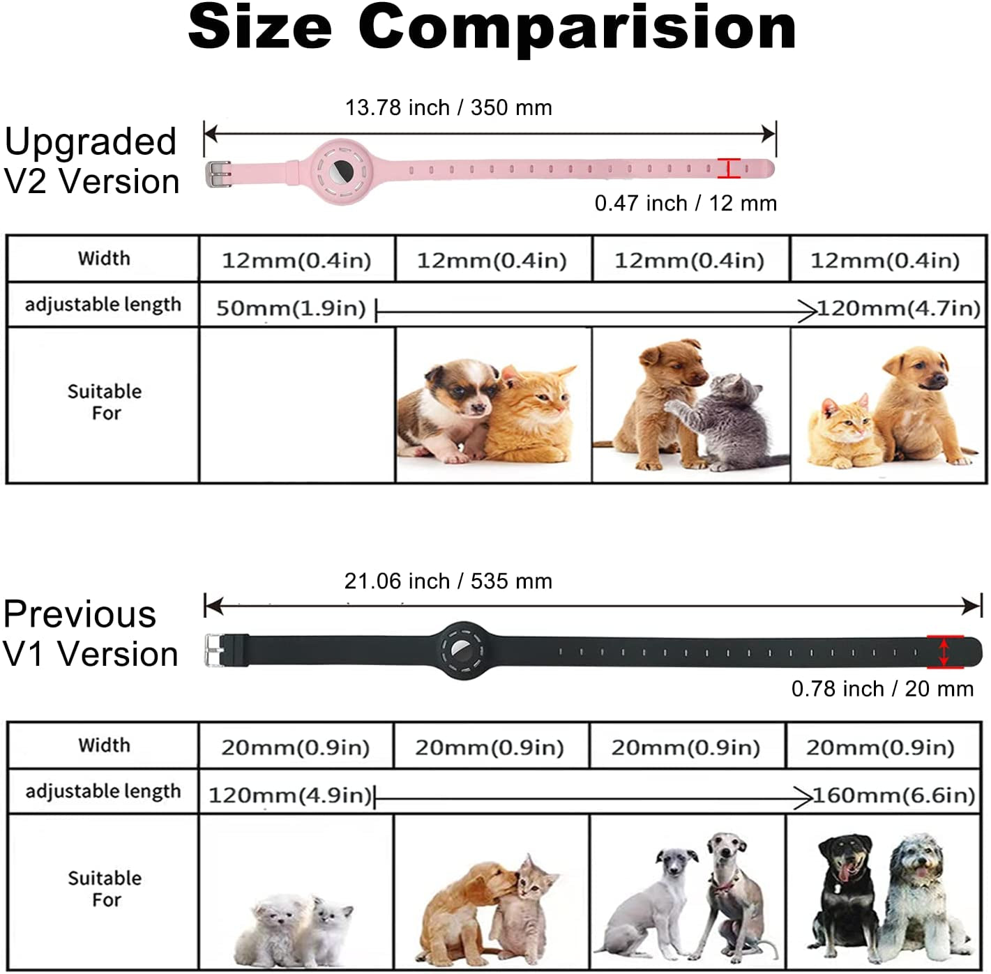 Airtag Cat Collar Airtag Dog Collar Holder with 1 HD Protective Film 4.8-12.8Inch Soft Silicone Dog Collars for Apple Airtag on Small Cats Small Dogs (Pink)  UMOPET   