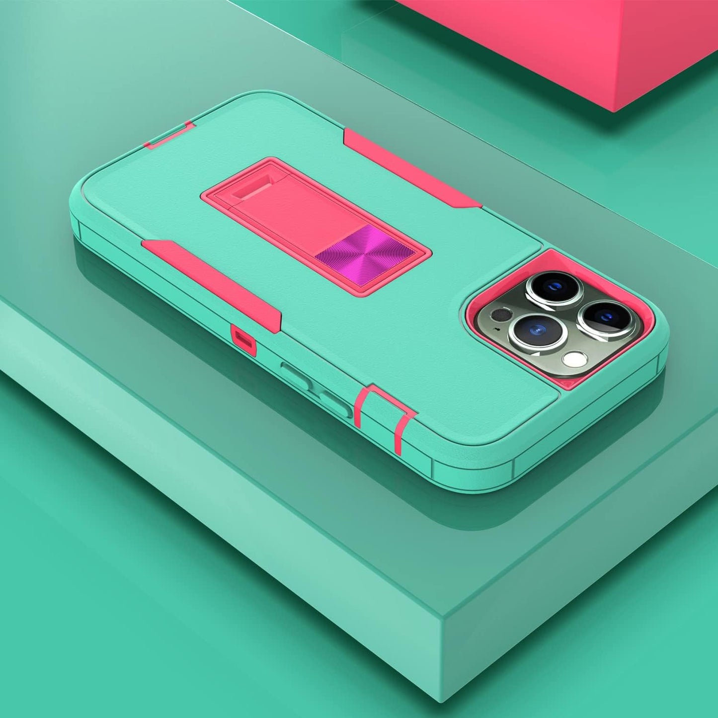 Wulibox Professional Design for Iphone 12 Pro Max Case with Stand, Military-Grade Drop Protection, Fit for Magnetic Car Mount, Upgrade Hard Pc&Premium Soft TPU Kickstand for Men Women (Cyan)  Wulibox   