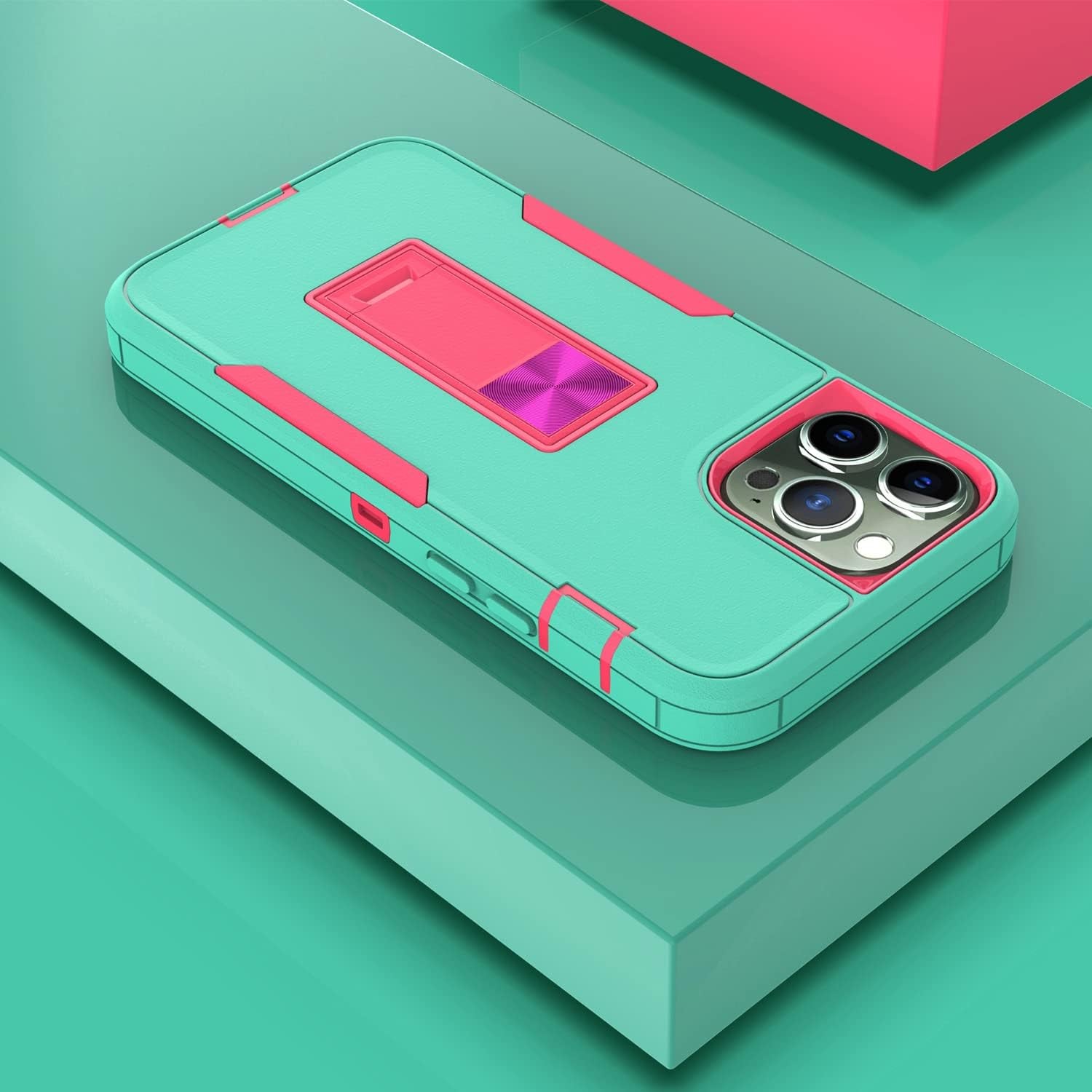 Wulibox Professional Design for Iphone 12 Pro Max Case with Stand, Military-Grade Drop Protection, Fit for Magnetic Car Mount, Upgrade Hard Pc&Premium Soft TPU Kickstand for Men Women (Cyan)  Wulibox   