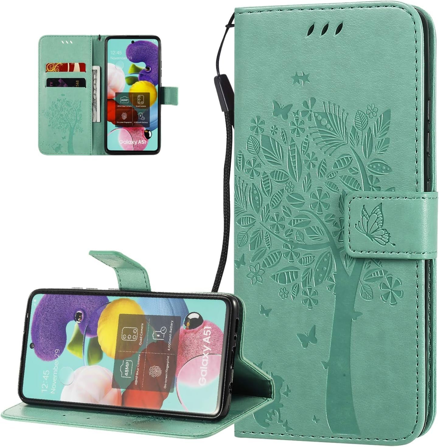 LEMAXELERS Google Pixel 4A 5G Case Embossed Wishing Tree Wallet Shockproof Case Flip Premium PU Leather Magnetic Card Slots with Stand Cover for Google Pixel 4A 5G / Pixel 5 XL Wishing Tree Red KT  LEMAXELERS A-10  