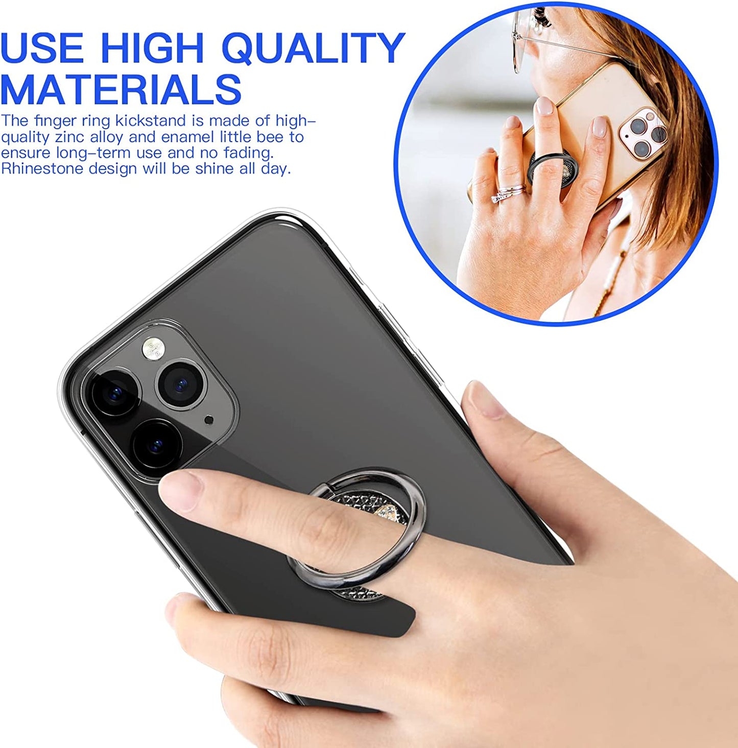 YINHEXI Phone Ring Holder Finger Kickstand, Cell Phone Ring Holder Finger Grip 360 Degree Rotation, with Crystal Stone Enamel Bee (Black)  YINHEXI   