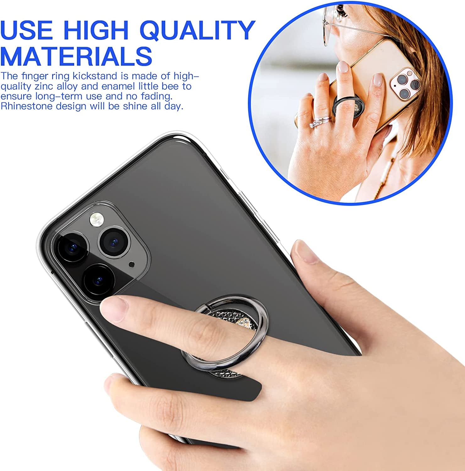 YINHEXI Phone Ring Holder Finger Kickstand, Cell Phone Ring Holder Finger Grip 360 Degree Rotation, with Crystal Stone Enamel Bee (Black)  YINHEXI   