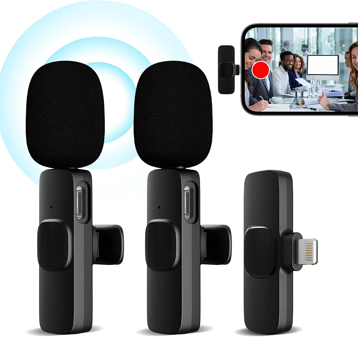 Javik 2 Pack Wireless Lavalier Microphone for Iphone Ipad Noise Reduction Clip on Microphone Auto Sync Mini Lapel Microphone for Video Recording, Youtube, Interview, Vlog, Tiktok, Live  Javik   