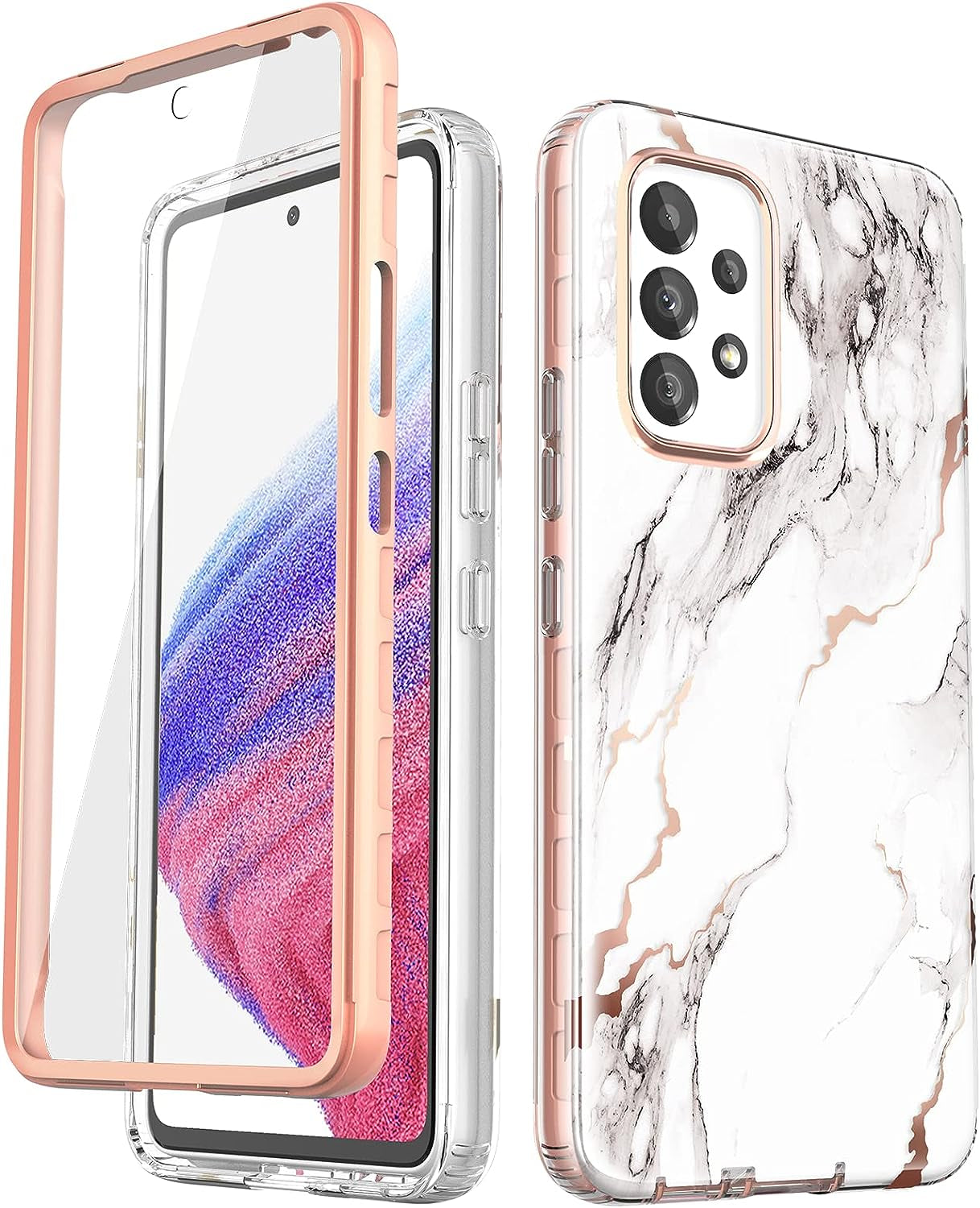 Chvelop Case Compatible with Samsung Galaxy A53 5G (2022 Released), Marble Stylish Slim Soft TPU, Full Body Protective with Built-In Screen Protector, Shockproof Cover for A53, 6.5 In, River/Purple  Chvelop Marble White Samsung Galaxy A53 5G 