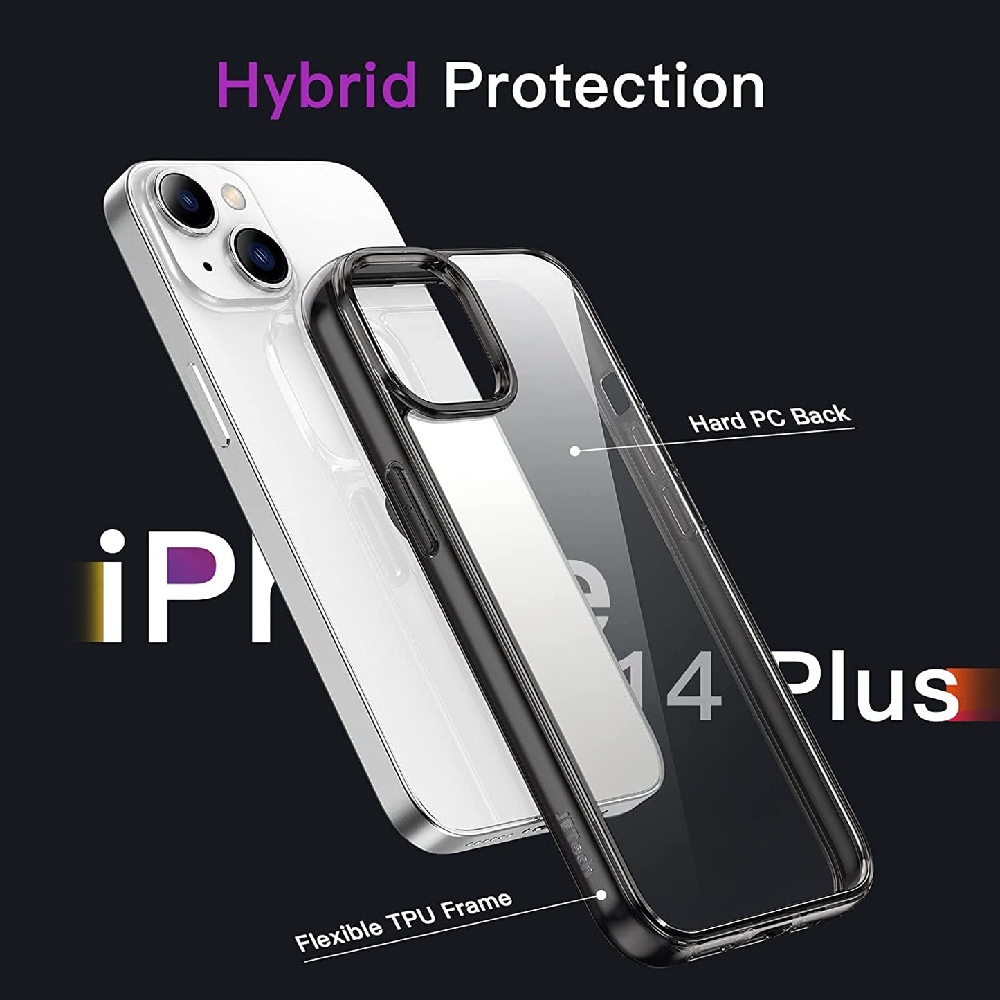 Jetech Case for Iphone 14 plus 6.7-Inch, Shockproof Phone Bumper Cover, Anti-Scratch Clear Back (Black)  JETech   