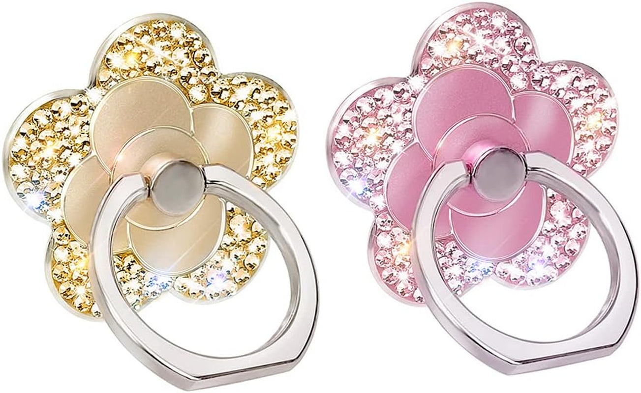 Bling Cute Butterfly Cell Phone Ring Holder with Crystal Rhinestone 360°Rotation Metal Finger Stand Kickstand Universal Compatible with Iphone Samsung Galaxy LG Google Ipad 2 Pack（Purple & Pink）  Walaivgne pink+gold  