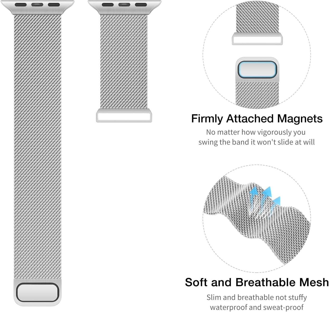 ZXCASD Metal Bands Compatible with Apple Watch Band 42Mm 44Mm 45Mm 49Mm Women Men,Silver Loop Adjustable Mesh Strap for Iwatch Series 8 7 6 5 4 3 2 1 SE Ultra  ZXCASD-20   