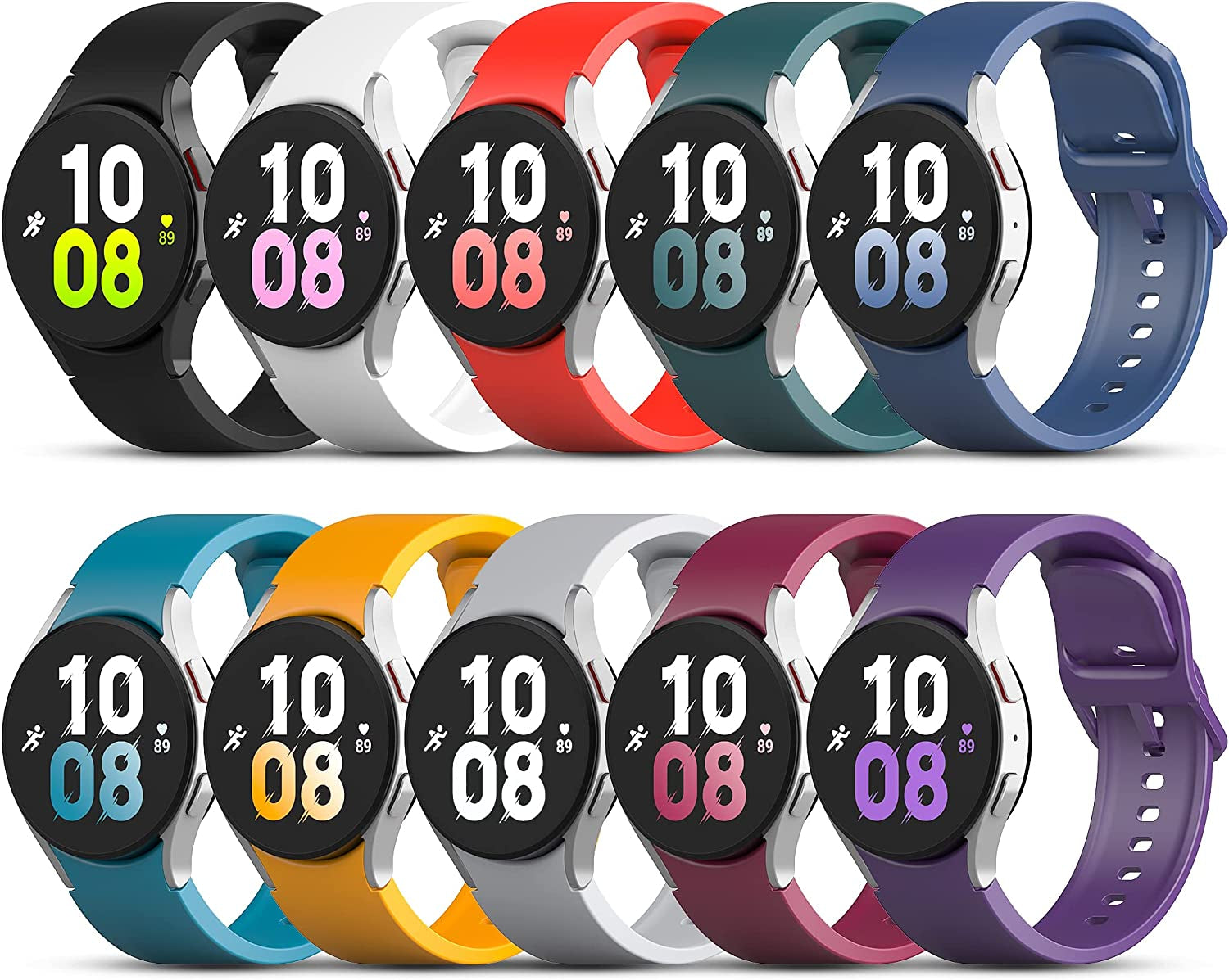 GGKING 10 Pack Compatible with Samsung Galaxy Watch 5 Band Galaxy Watch 4 Band 40Mm 44Mm Galaxy Watch 5 Pro 45Mm Galaxy Watch 4 Classic 42Mm 46Mm Gapless Soft Strap Silicone No Gap Wristband for Women Men  GGKING 02# 10Color-Wine Red Small( 5.5"-7.1") 
