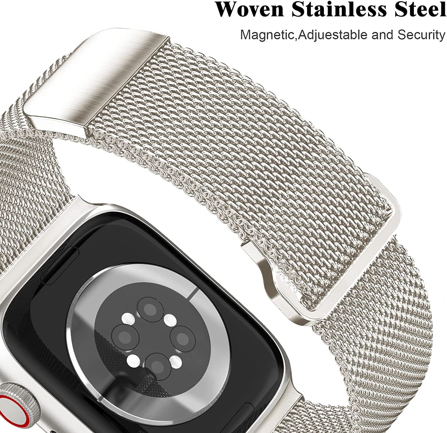 Geoumy Metal Magnetic Bands Compatible for Apple Watch Band 45Mm with Case, Stainless Steel Milanese Mesh Loop Replacement Strap Compatible with Iwatch Series 8/7/6/5/4/3/2/1 SE Women Men,Starlight  Geoumy   