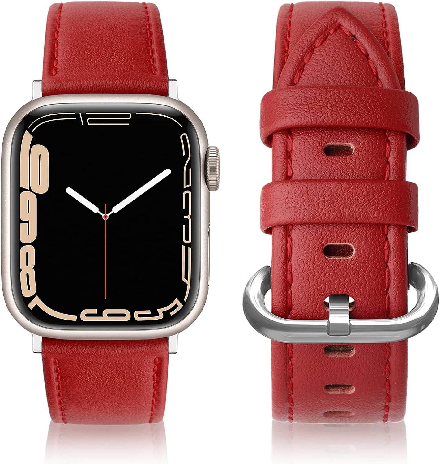 SWEES Leather Bands Compatible with Apple Watch Bands 41Mm 40Mm 38Mm Women Men, Genuine Leather Bands Replacement Strap for Apple Iwatch SE2 SE Series 8 7 6 5 4 3 2 1,Sports & Edition  SWEES Hibiscus Red  