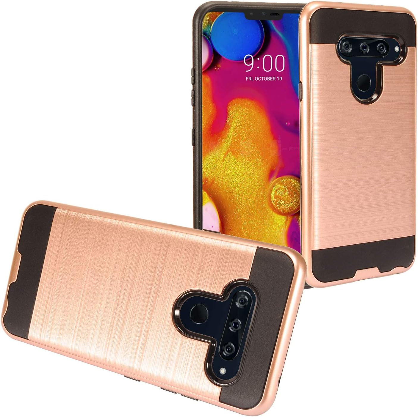 Eaglecell - Compatible with LG V40 Thinq - Brushed Style Hybrid Case - CS3 Silver  Eaglecell Cs3 Black/Rose Gold  