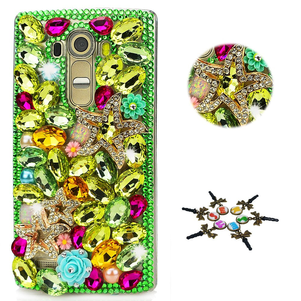 STENES Bling Case Compatible with LG G8 Thinq - STYLISH - 3D Handmade Crystal Heart Pendant Dance Butterfly Flowers Design Protective Cover Compatible with LG G8 Thinq - Pink  STENES Stars Rose Flowers / Green Design For Lg G8 Thinq 