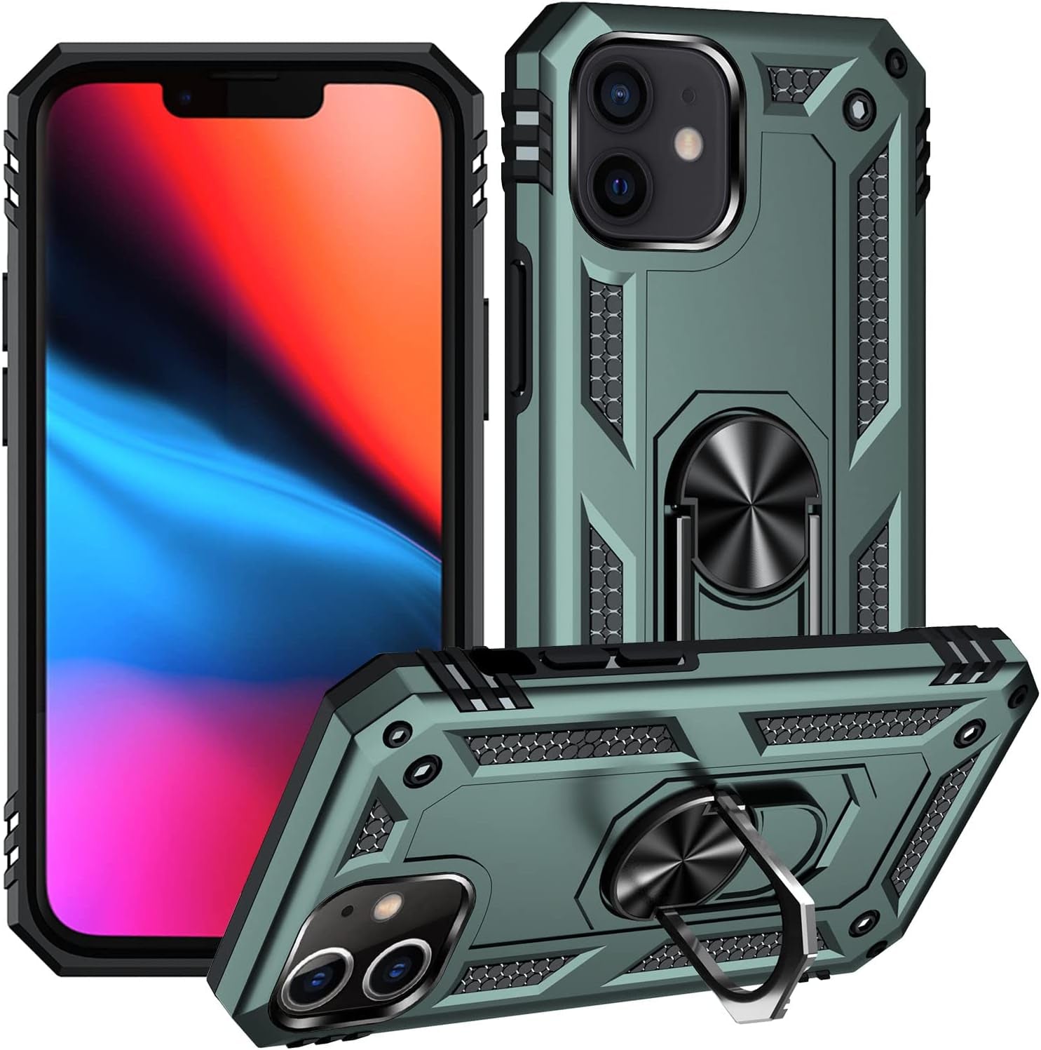 ADDIT Military Grade Iphone 12 Pro Max Case - 6.7" Slim Fit, Heavy Duty Protection, Rotatable Magnetic Kickstand, TPU & Polycarbonate, Black  ADDIT Teal Iphone 12 Mini [5.4"] 