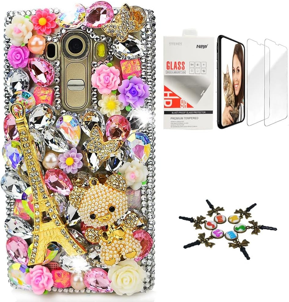 STENES Bling Case Compatible with LG G6 / LG G6 plus - Stylish - 3D Handmade [Sparkle Series] Tribal Mask Flowers Design Cover with Screen Protector [2 Pack] - Gold&Black  STENES Eiffel Tower Bear Rose Flowers / Colorful Design For Lg G6 / Lg G6 Plus 