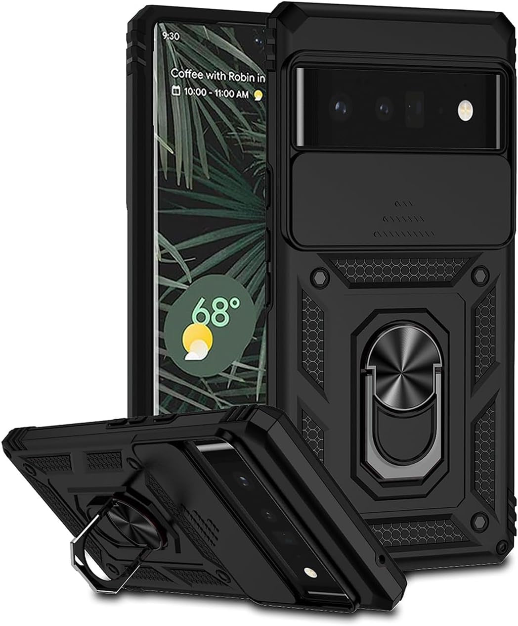 Yodueiv for Pixel 6 Pro Case, Google 6 Pro G8VOU with Slide Camera Cover, Magnetic Ring Car Mount Holder Kickstand Protective Cases Cover for Google Pixel 6 Pro 5G Green  Yodueiv Black  