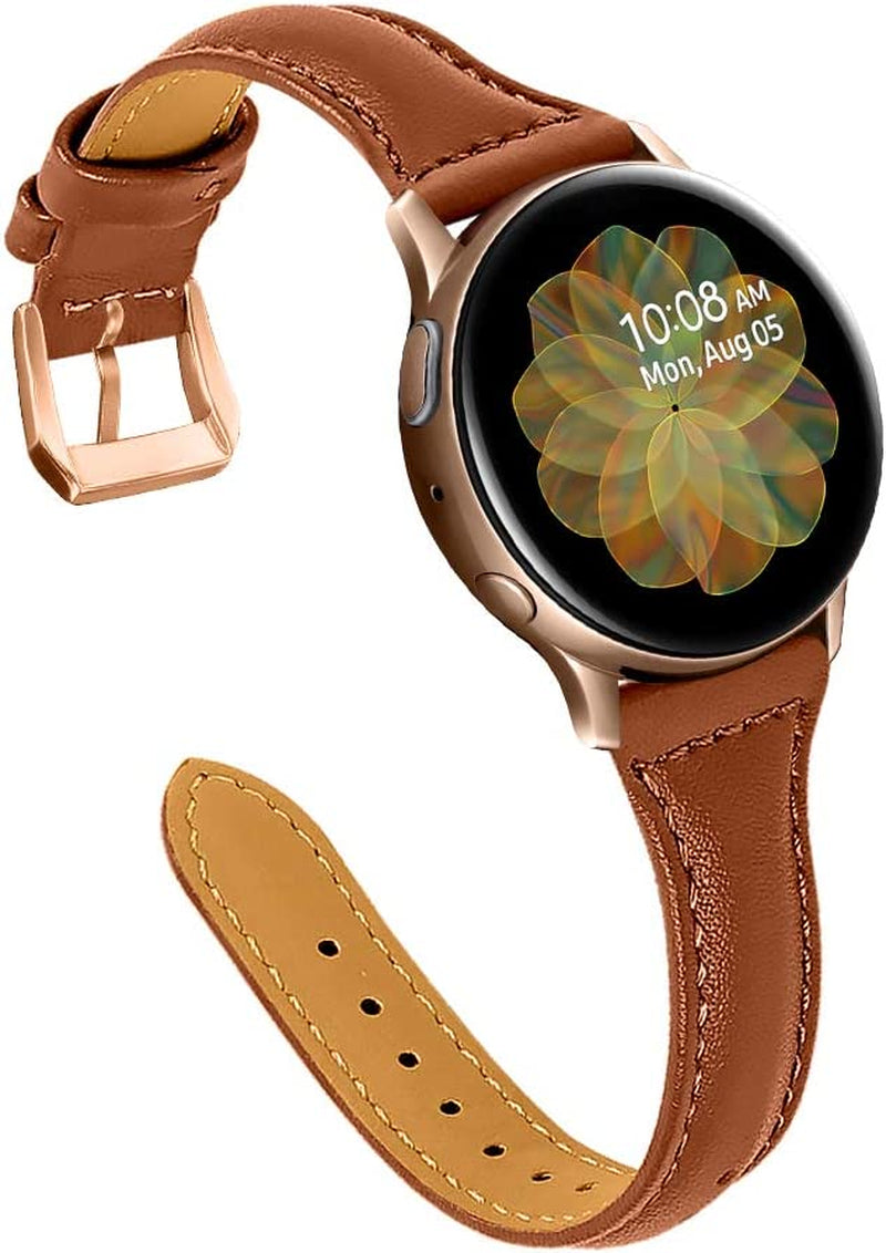 JOYOZY Leather Band Compatible with Samsung Galaxy Watch 5/4 40Mm 44Mm,Active(40Mm)/2(40Mm)(44Mm),Stylish Slim Wristband Strap for Galaxy Watch 42Mm/Samsung Galaxy Watch 4 Classic/Watch 5 Pro 45Mm  Joyozy Brown/Rose Gold  