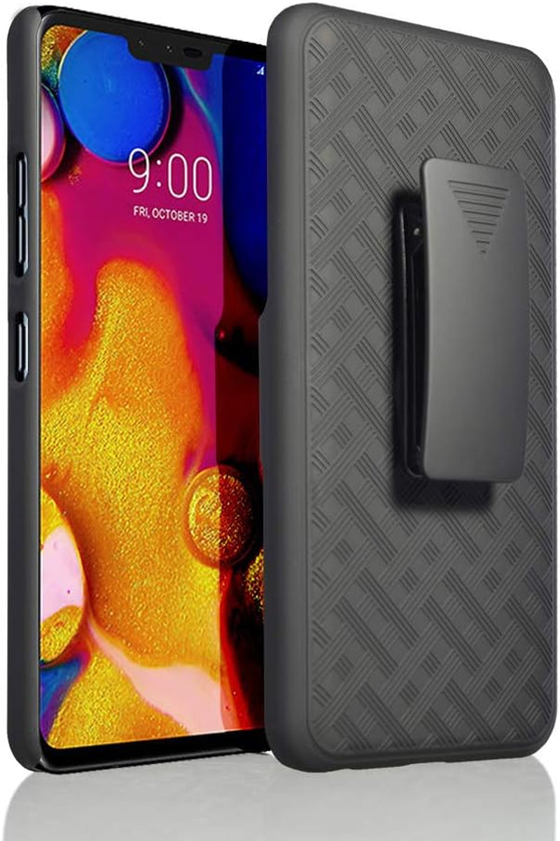 Compatible with LG V40, LG V40 Thinq Rubberized Slim Armor Shell Swivel Hybrid Holster Defender Combo Case with Belt Clip & Kickstand for LG V40 with Tempered Glass Screen  Customerfirst   
