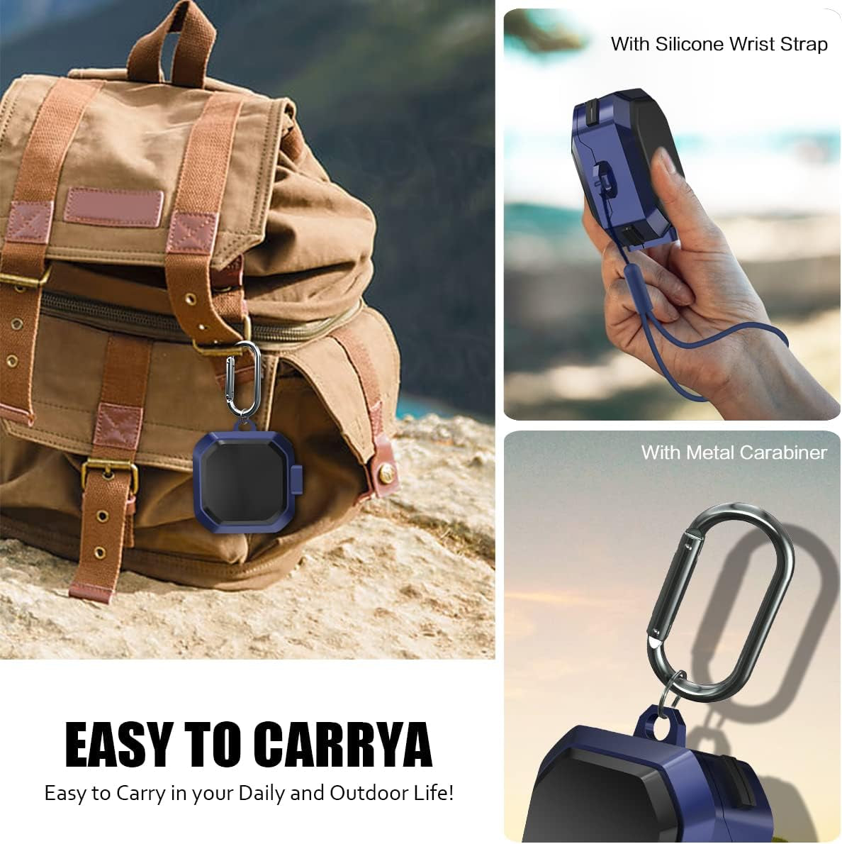 With Lockarmor Cover for Galaxy Buds Pro Case/Galaxy Buds 2 Case/Galaxy Buds Live Case,Shockproof PC+TPU Protective Cover with Keychain&Wrist Strap&Brush(Blue)  YIPINJIA   