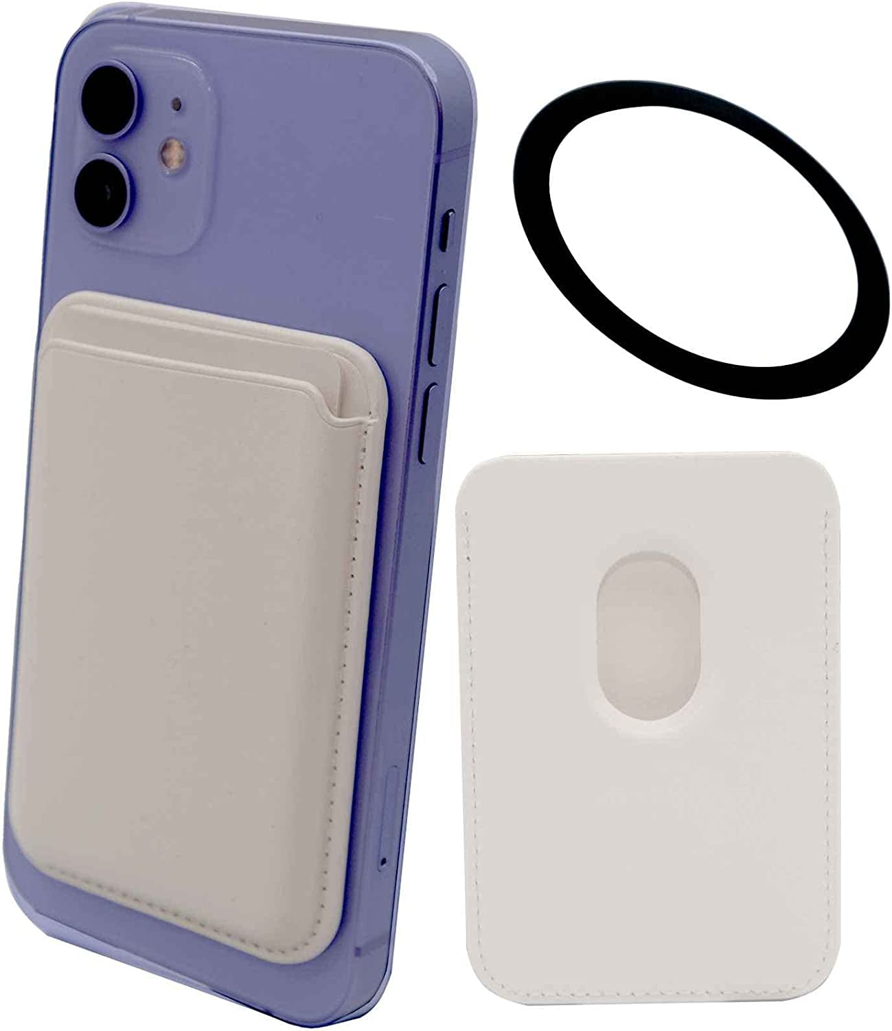 Meroqeel Magnetic Card Wallet Holder with Ring for Magsafe Iphone 14/13 / 12 Mini plus and Pro Max Series, Leather Mag Safe Cell Phone Case with Strong Magnet for Credit Card - Midnight Black  Meroqeel White  