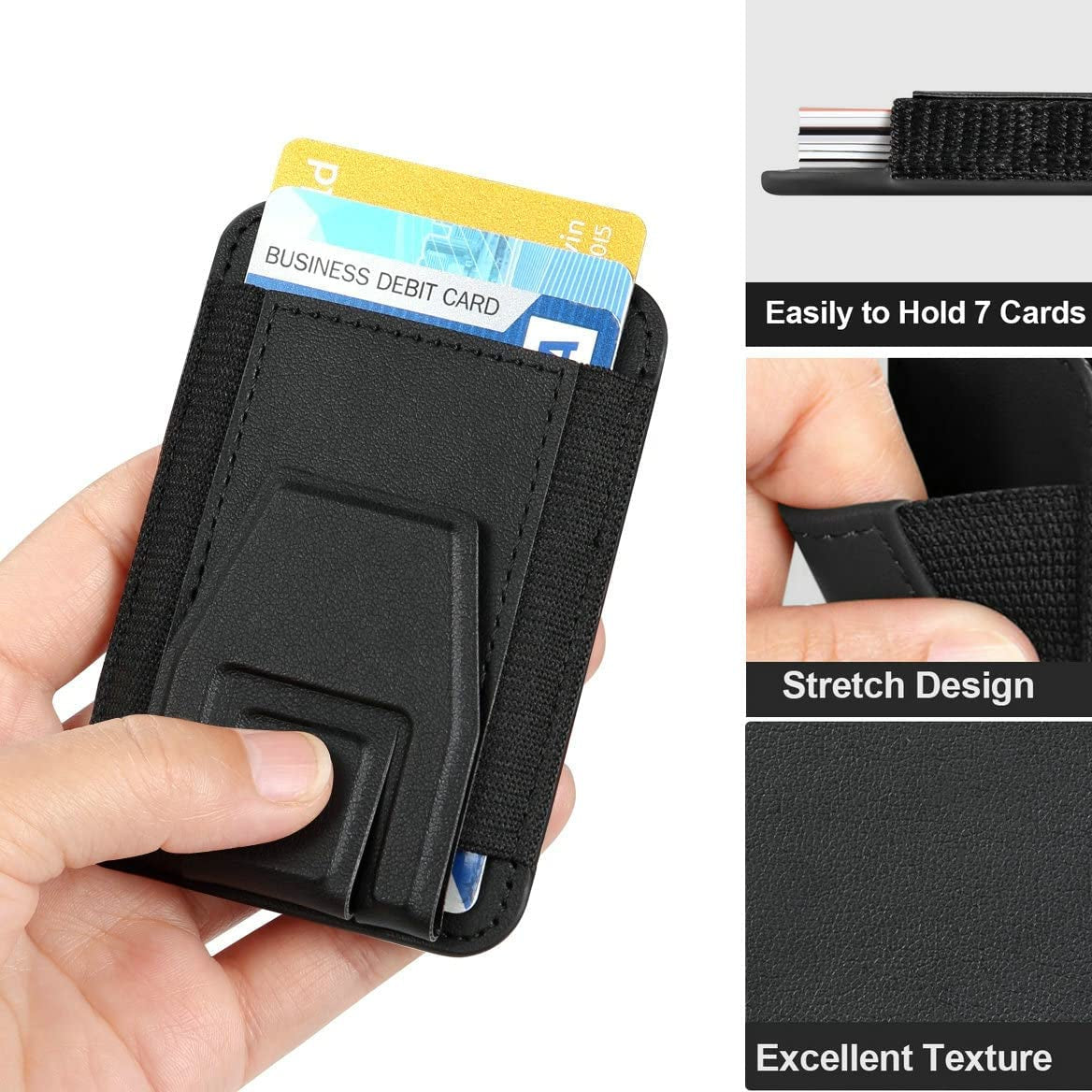 Morojular Magnetic Leather Phone Wallet Stand, Credit Card Holder Wallet with Magsafe for Iphone 14/14 Plus/14 Pro/14 Pro Max and 13/12 Series Magsafe Wallet, Hold up to 7 Cards, Black  Morojular   