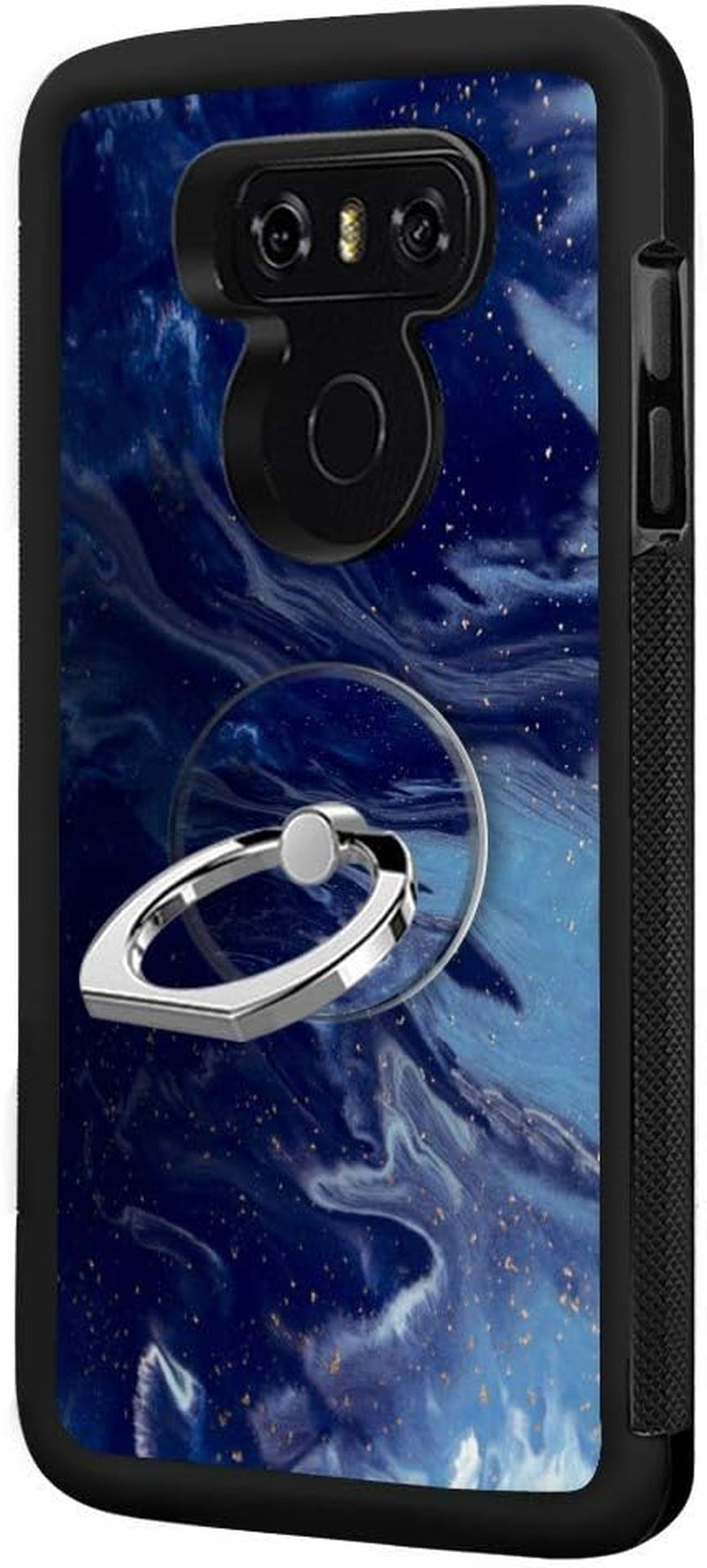 Designed for LG G6 Case,Silicone Slim Shockproof Phone Case with Metal Finger Ring Clasp Suitable for Men and Women, Butterfly  YQCi Marbled-Blue  