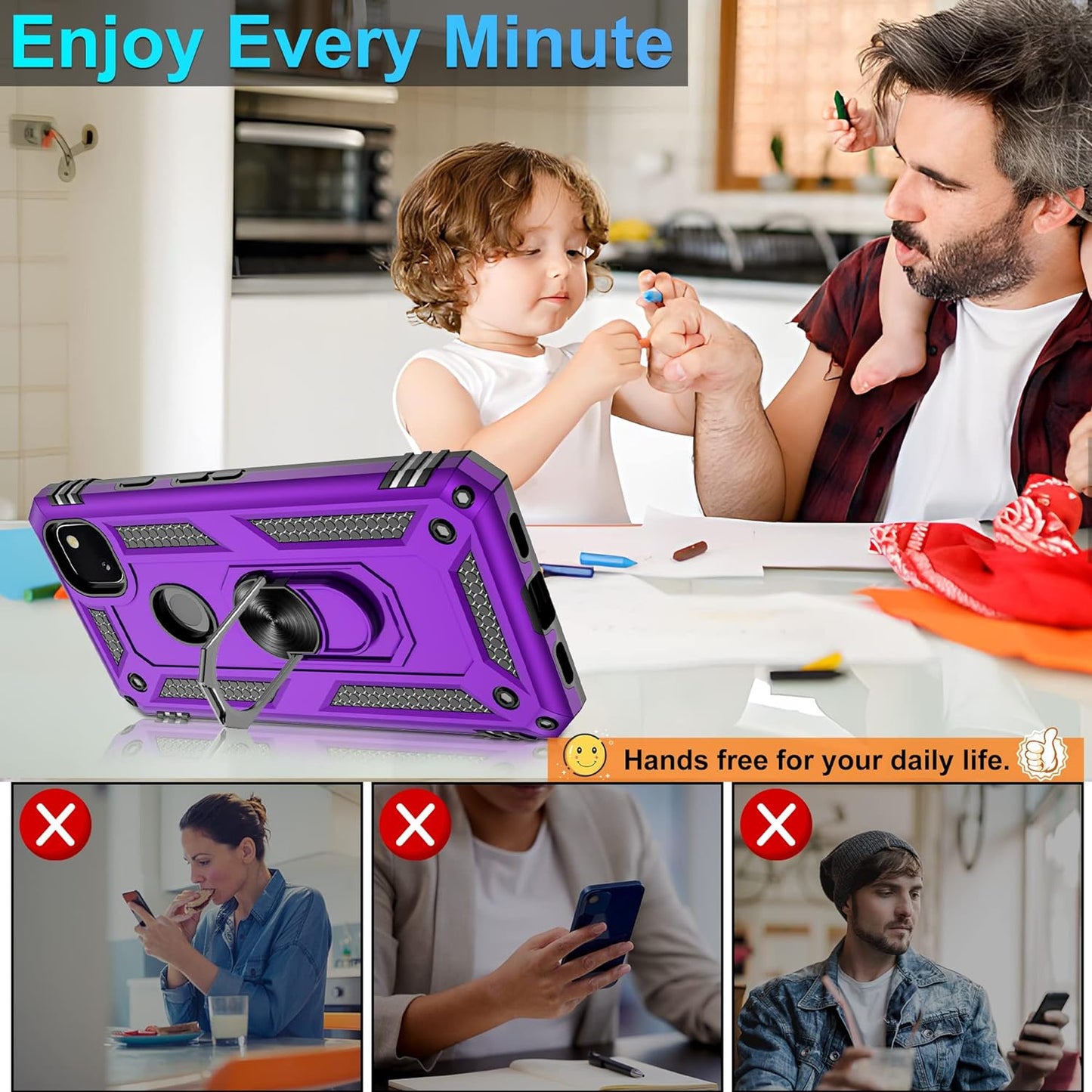 Gritup Google Pixel 4A Case (No Fit for Pixel 4A 5G) with HD Screen Protector, Military-Grade Protective Heavy Duty Phone Case with Magnetic Kickstand Ring for Google Pixel 4A Purple  Gritup   