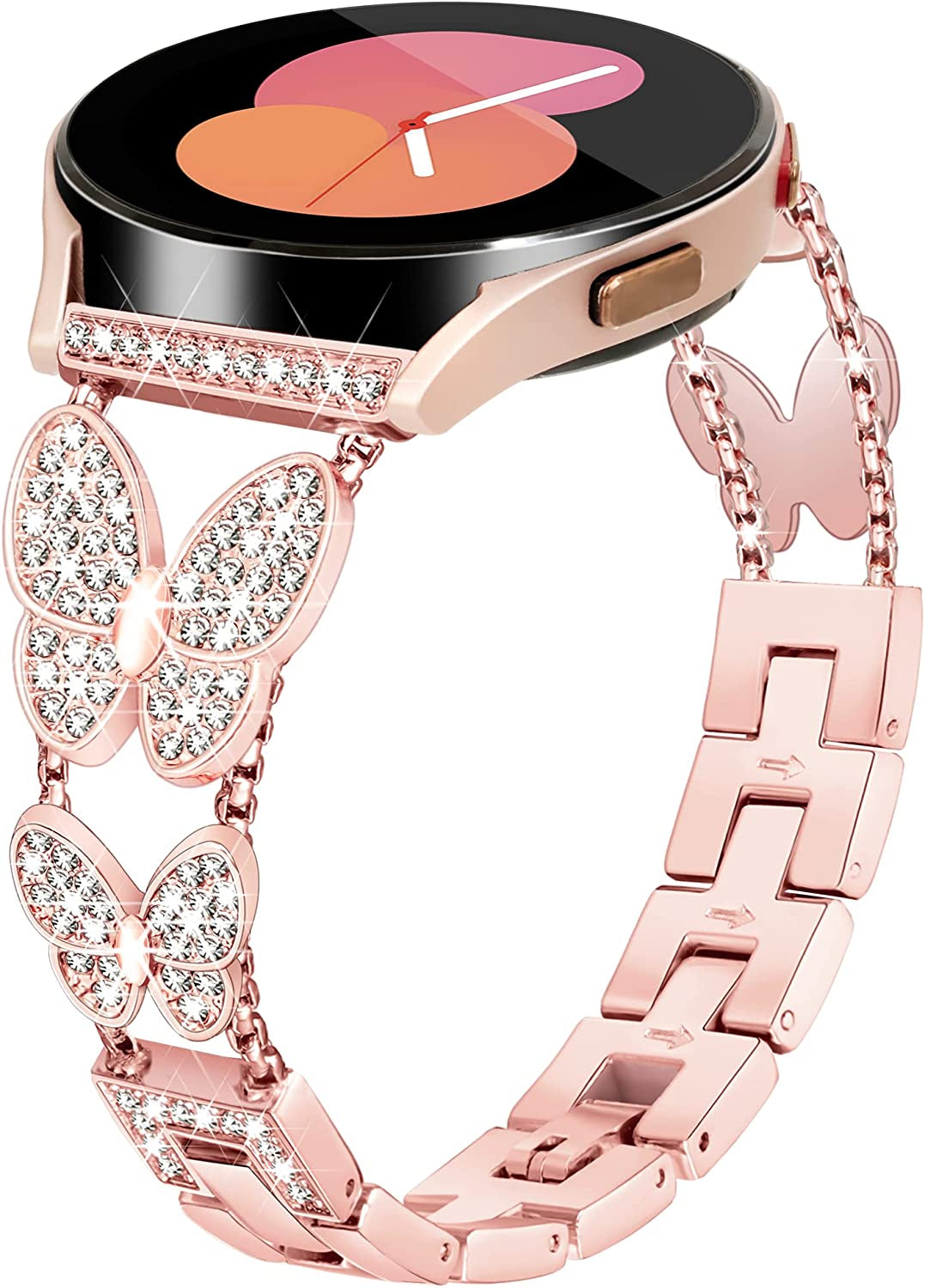 G-Ficu Galaxy Watch 4 Band 20Mm Butterfly Band for Samsung Galaxy Watch 5 & 4 Band 40Mm 44Mm, Women Bling Diamond Slim Band, Cute Luxury Metal Band for Watch 5 Pro/Watch 4 Classic 42Mm 46Mm/Watch 3 41Mm/Active 2(Rose Gold)  Green ficus Sparkling Rose Gold 20mm Width 