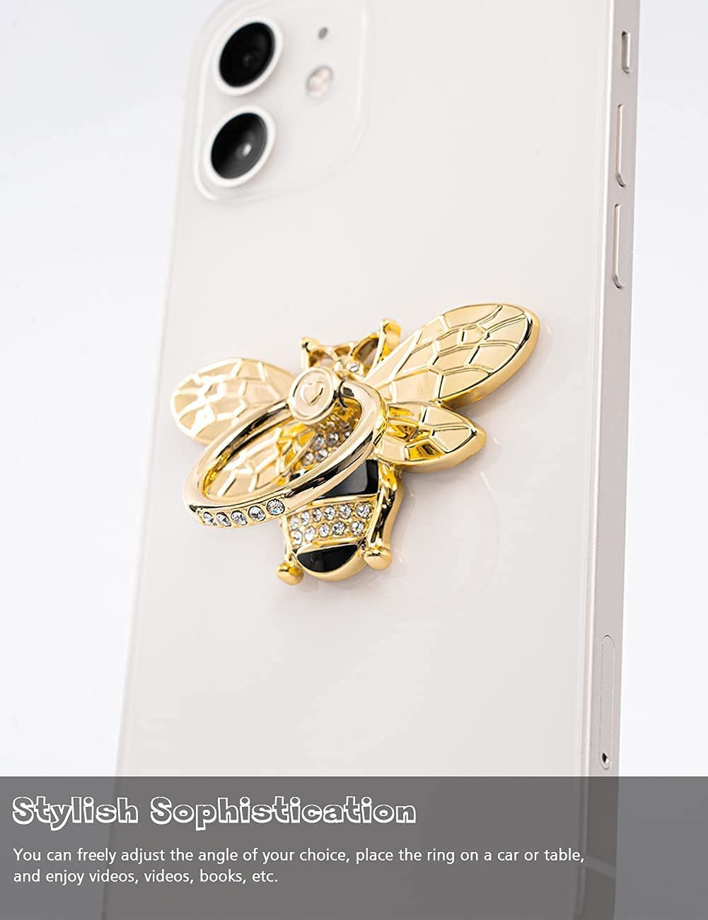 Phone Ring Holder with Crystal, Allengel Bee Phone Ring Grip Finger Kickstand, Gold Black  Allengel   
