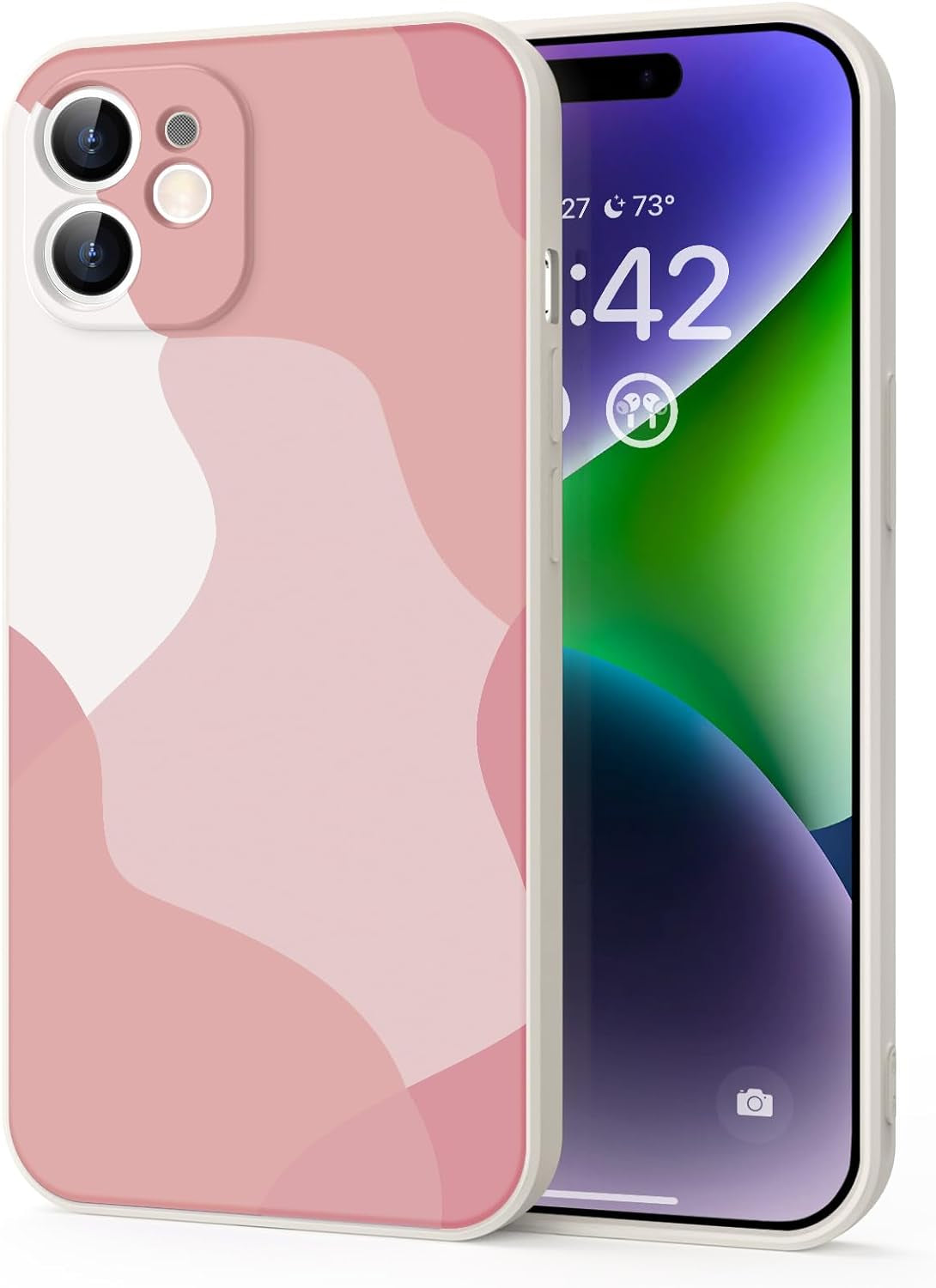 YSLBWLE for Iphone 12 Mini Case, Thin Liquid Silicone Case,Shockproof,Slim Thin Phone Case for Iphone 12 Mini,Full Body Screen Camera Protective Cover-Beige White+Purple 9-Ip12Mini-01  YSLBWLE Beige White+Pink Iphone 12 Mini 