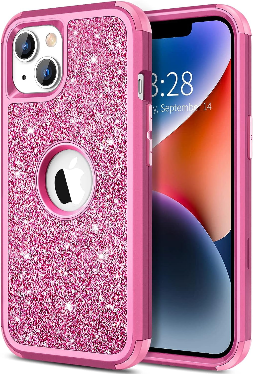 Hython for Iphone 14 plus Case, Heavy Duty Full-Body Defender Protective Phone Cases Glitter Bling Sparkle Hard Shell Hybrid Shockproof/Drop Proof 3-Layer Military Rubber Bumper Cover for Women Girls  Hython Rosered  