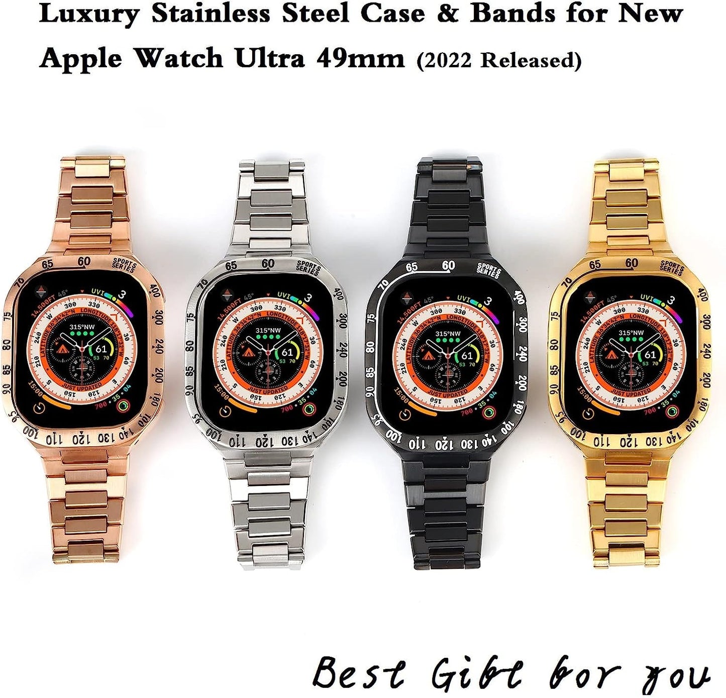 GARTOO Stainless Steel Bands Metal Bezel for Apple Watch Ultra 49Mm, Luxury Stainless Steel Replacement Strap with Tool Iwatch Ultra 49Mm for Men  GARTOO   