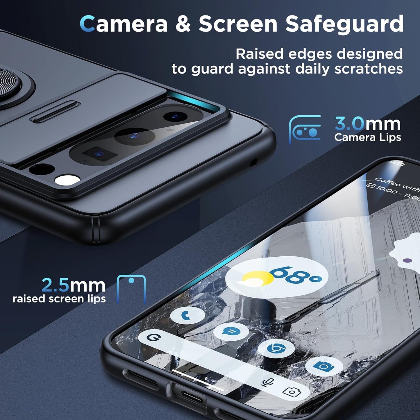 Simtect for Google Pixel 8 Pro Case with Sliding Camera Cover, [Military Drop Protection] [360° Rotation Ring Stand], Slim Protective Case for Google Pixel 8 Pro Phone Case 6.7'' - Black  Simtect   
