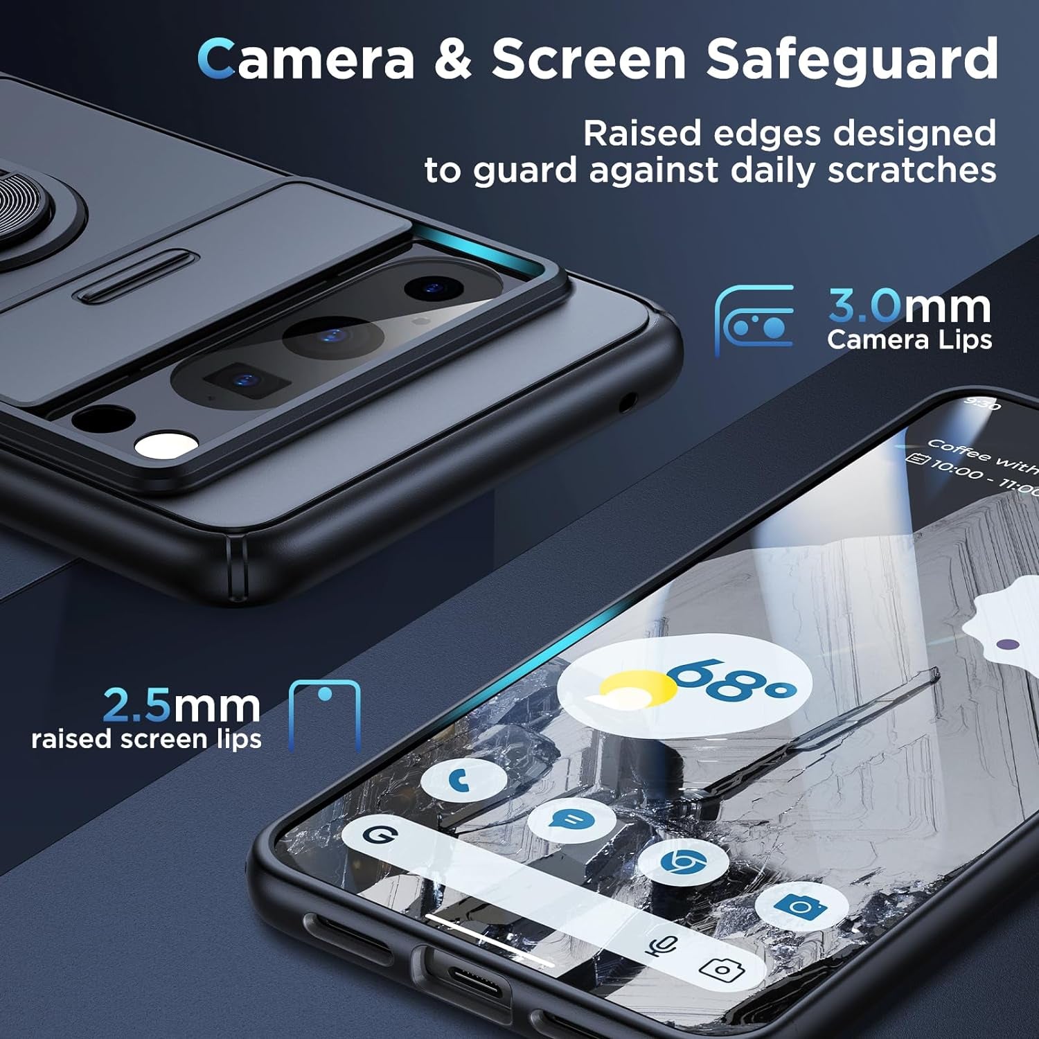 Simtect for Google Pixel 8 Pro Case with Sliding Camera Cover, [Military Drop Protection] [360° Rotation Ring Stand], Slim Protective Case for Google Pixel 8 Pro Phone Case 6.7'' - Black  Simtect   