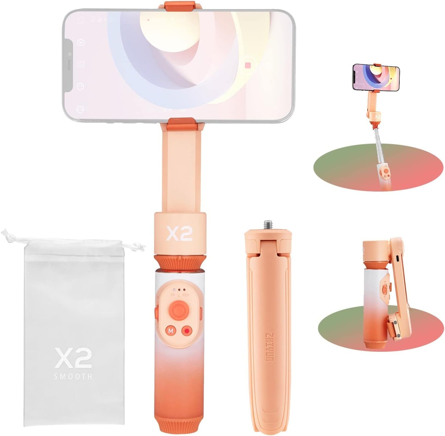 Zhiyun Smooth X2 Smartphone Gimbal Stabilizer for Iphone 11 Pro Xs Max Xr X 8 plus 7 6 SE Android Smartphone Samsung Galaxy Note10 S10- Orange  Zhiyun   