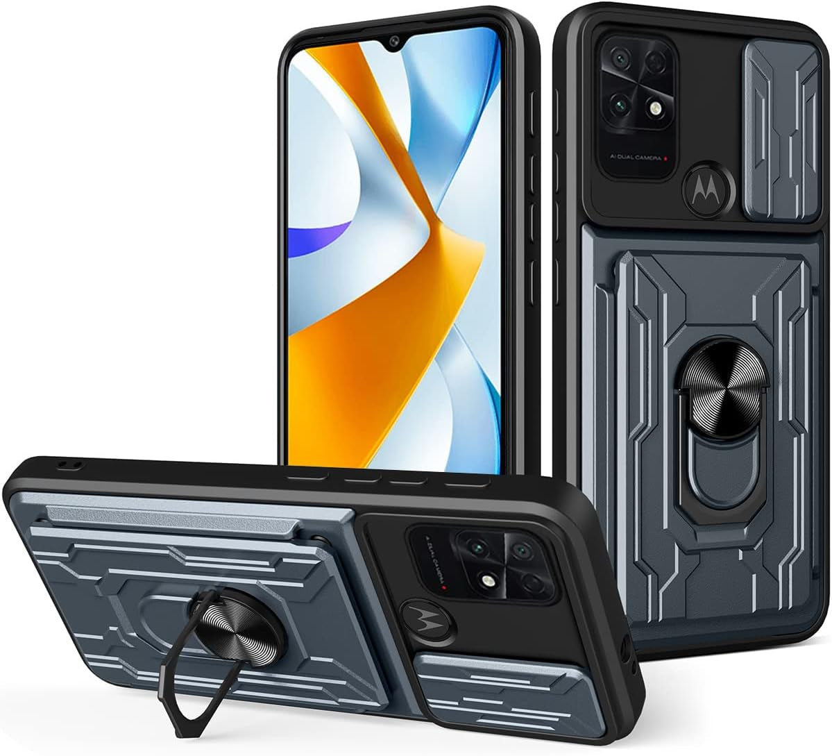 Ccsmall for Xiaomi Poco C40 Case Sliding Window Case with Card Holders, Cover with Slide Camera Protection Built-In Magnetic Kickstand Case for Xiaomi Poco C40 LJK Black  CCSmall Gray Xiaomi Poco C40 