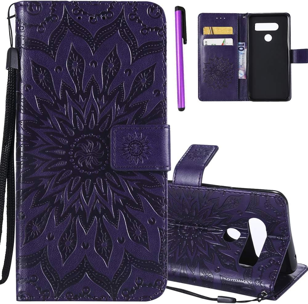 ISADENSER LG V40 Thinq Case LG V40 Flip Case for Women [Wallet Stand] as Case with Shockproof Cards Slot Holder Cash Pockets Magnetic Closure PU Leather Wallet Case Cover for LG V40 Thinq Gray Sun  ISADENSER C] Kt-Sunflower Leather-7  