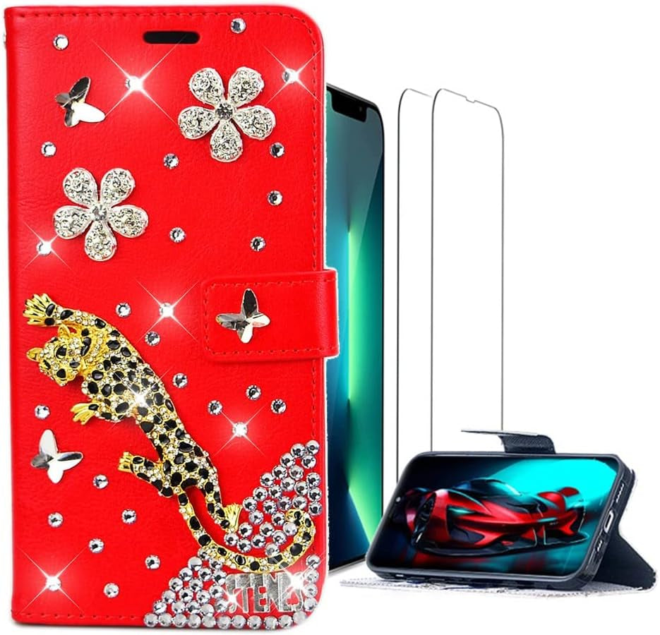 Luziun Glitter Design Phone Case Compatible with Google Pixel 6 Pro - 3D Luxury Girls Women Shiny Bling Handcrafted Protective Cover with Screen Protector (2 Pack) - Hot Pink Peacock  LUZiUN Gold Leopard Rose Flower - Wallet Case Design For Oneplus Nord N200 5G 