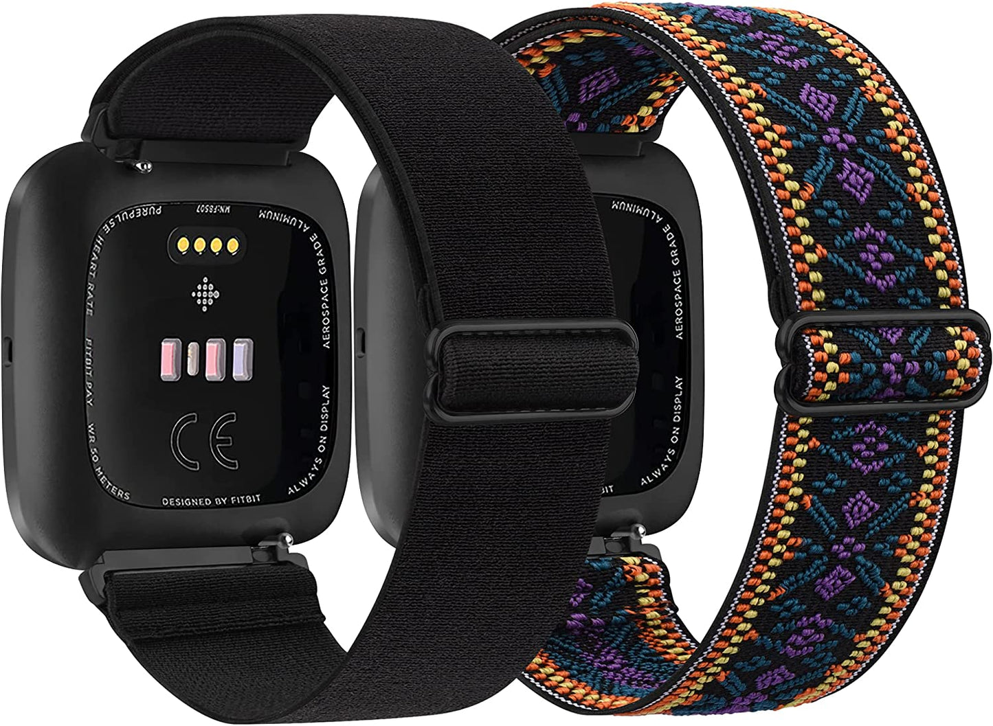 2 Pack Elastic Bands Compatible with Fitbit Versa 2 / Versa/Versa Lite/Versa SE for Women Men, Adjustable Nylon Sport Stretchy Wristband for Fitbit Versa/Versa 2 (Black+Leopard)  Meliya   