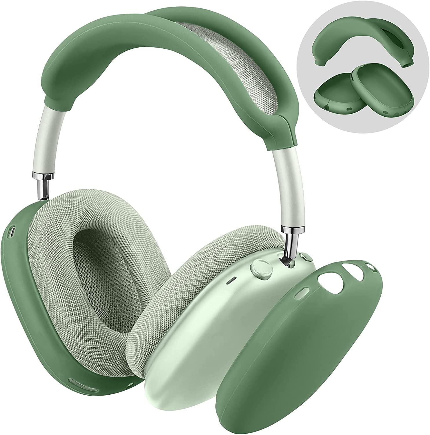 Fintie Silicone Case Cover for Airpods Max Headphones, Anti-Scratch Ear Cups Cover and Headband Cover for Airpods Max, Accessories Skin Protector for Airpods Max (Black)  FINTIE Green  