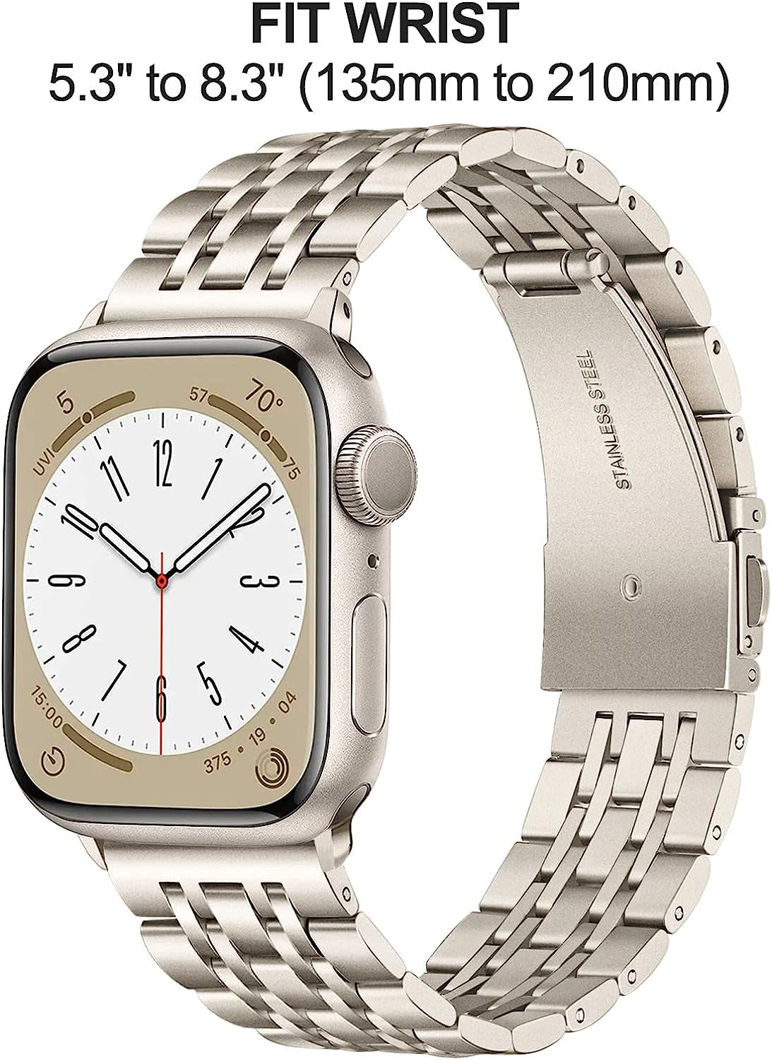 Trumirr Band for Apple Watch Series 8 7 41Mm Starlight Women Men, Stainless Steel Bands Replacement Strap for Iwatch SE Series 8 7 6 5 4 3 2 1 41Mm 40Mm 38Mm  TRUMiRR   