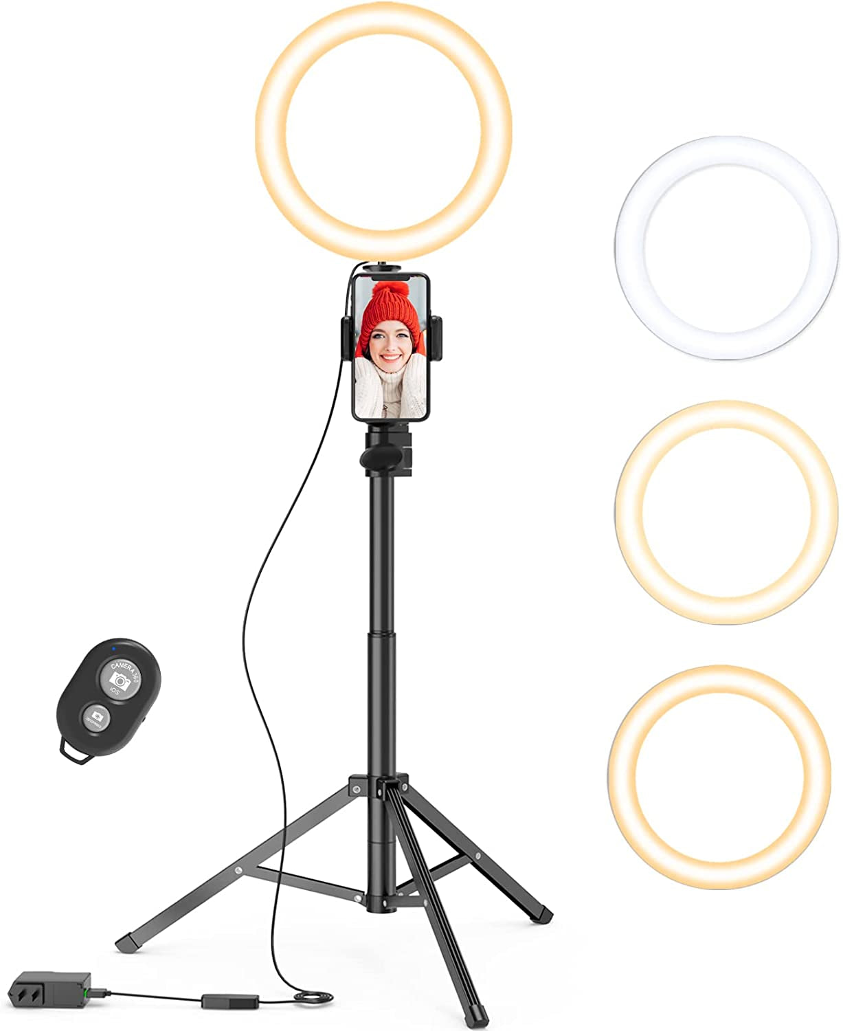 Ring Light with Stand and Phone Holder, 50" Tripod with Remote Compatible with Iphone Phone LED Halo Standing Light Selfie Stick for Makeup Tiktok Camera Photography (9 Inch)  NINGBO QAYA ILLUMINATION CO.,LTD   