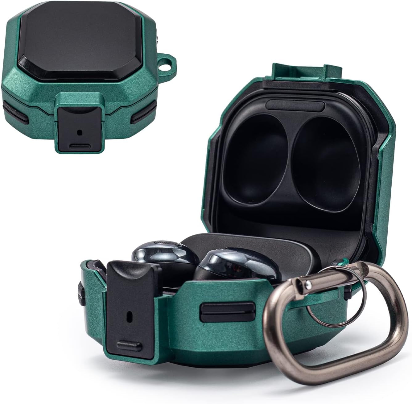 Camofit Armor Case Compatible with Samsung Galaxy Buds 2 / Galaxy Buds Pro/Galaxy Buds Live with Security Lock, Shockproof Protective Skin Cover Compatible with Samsung Earbuds with Keychain (Green)  Camofit   