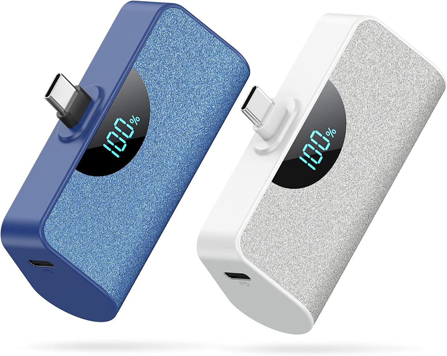[2 Pack] Mini Portable Charger USB-C Power Bank 5200Mah,Lcd Display 15W PD Fast Charging Battery Pack Backup Charger Compatible with Samsung Galaxy S22/S21/S10/S9,Note 20/10,Moto,Lg,Android Phones Etc  Dongguan Yuanhaoxun Technology Co., Ltd White+Blue  