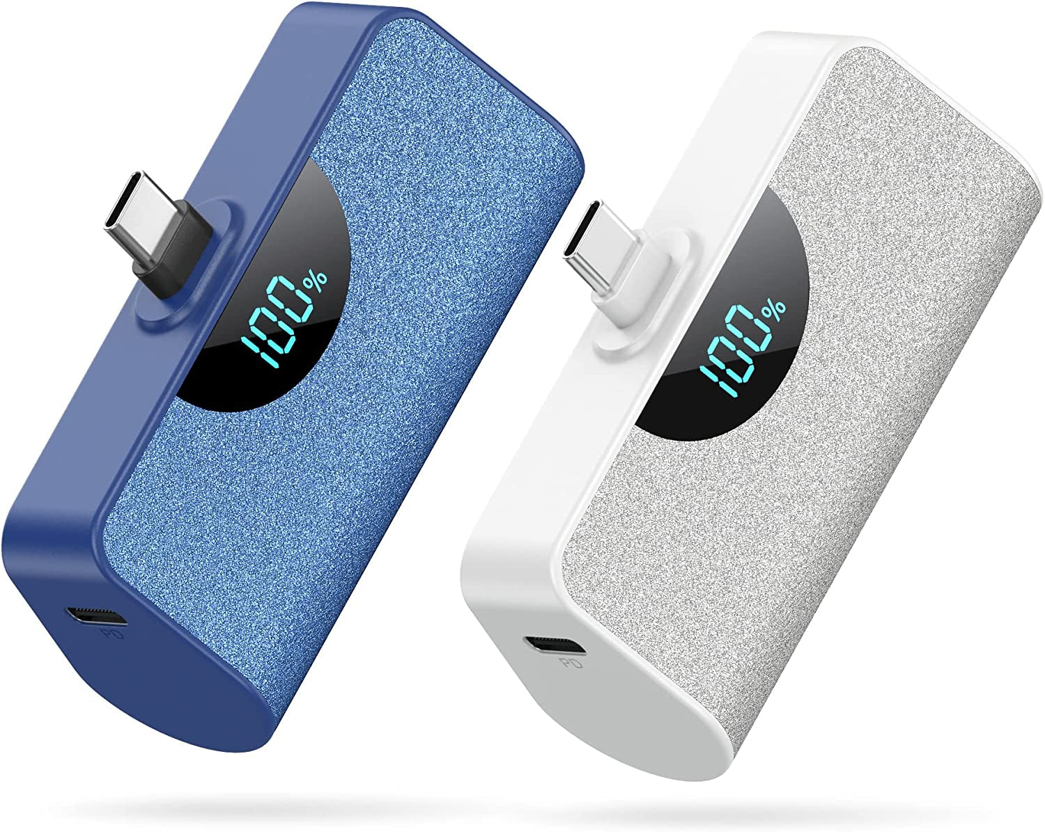 [2 Pack] Mini Portable Charger USB-C Power Bank 5200Mah,Lcd Display 15W PD Fast Charging Battery Pack Backup Charger Compatible with Samsung Galaxy S22/S21/S10/S9,Note 20/10,Moto,Lg,Android Phones Etc  Dongguan Yuanhaoxun Technology Co., Ltd White+Blue  