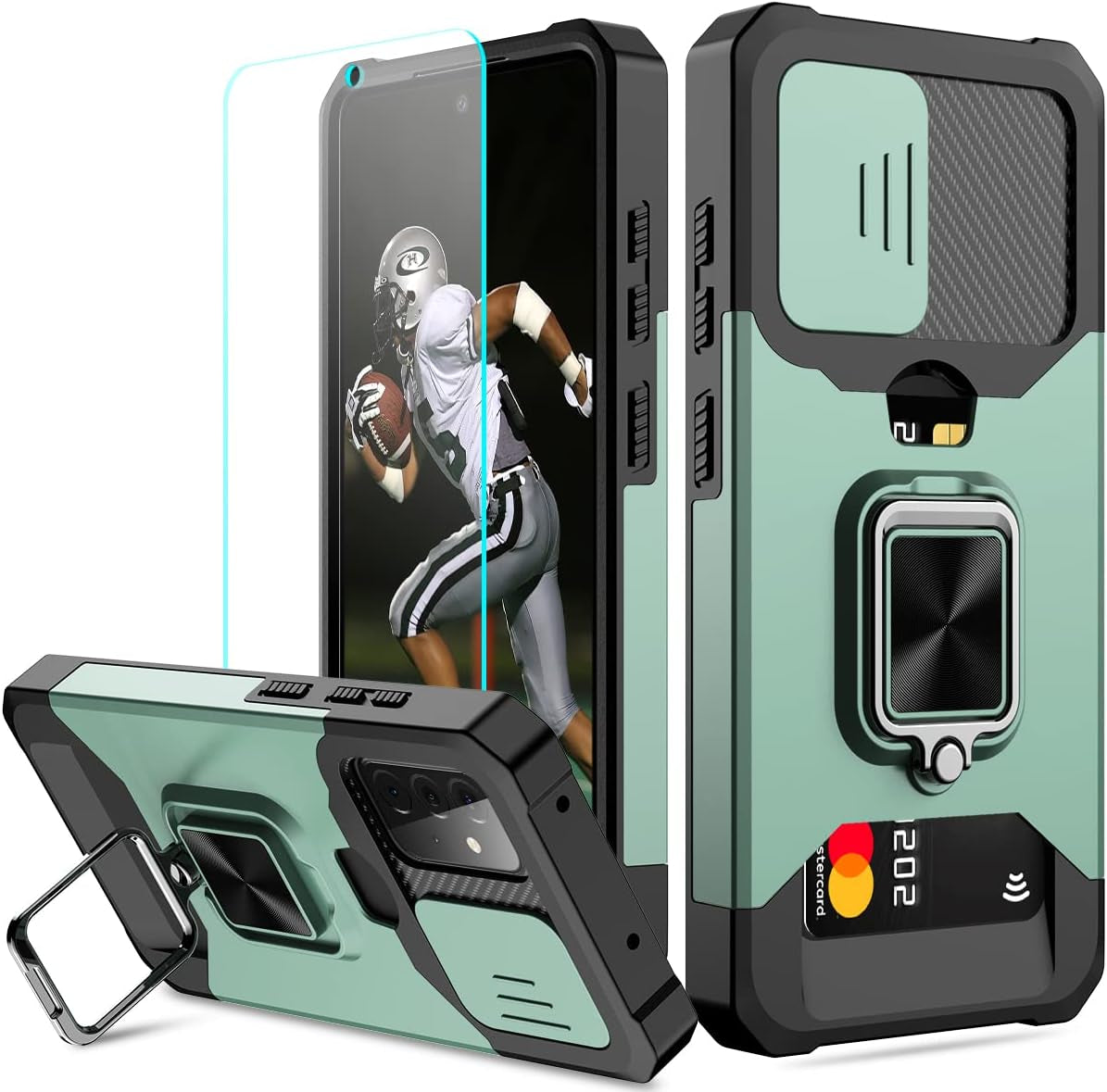 Nvollnoe for Samsung A53 5G Case with Sliding Camera Cover Heavy Duty Protective Galaxy A53 Case with Card Holder Magnetic Rotate Ring Kickstand Phone Case for Samsung A53(Black)  Nvollnoe Green For Galaxy A52 5G/4G 