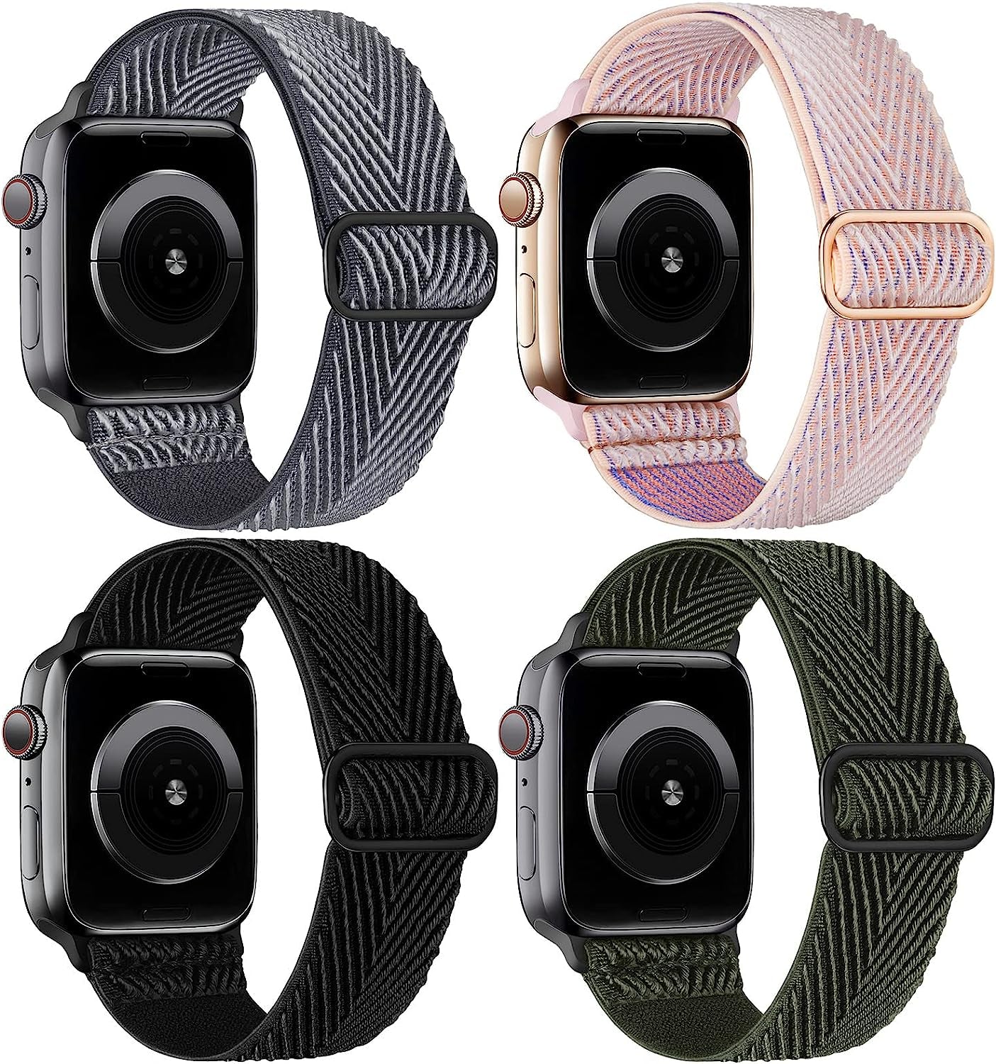 Stretchy Nylon Solo Loop Compatible with Apple Watch Band 38Mm 40Mm 41Mm 42Mm 44Mm 45Mm 49Mm Series 8/7/6/5/4/3/2/1/Se/Ultra  CCnutri 4-Packs 38mm/40mm/41mm 