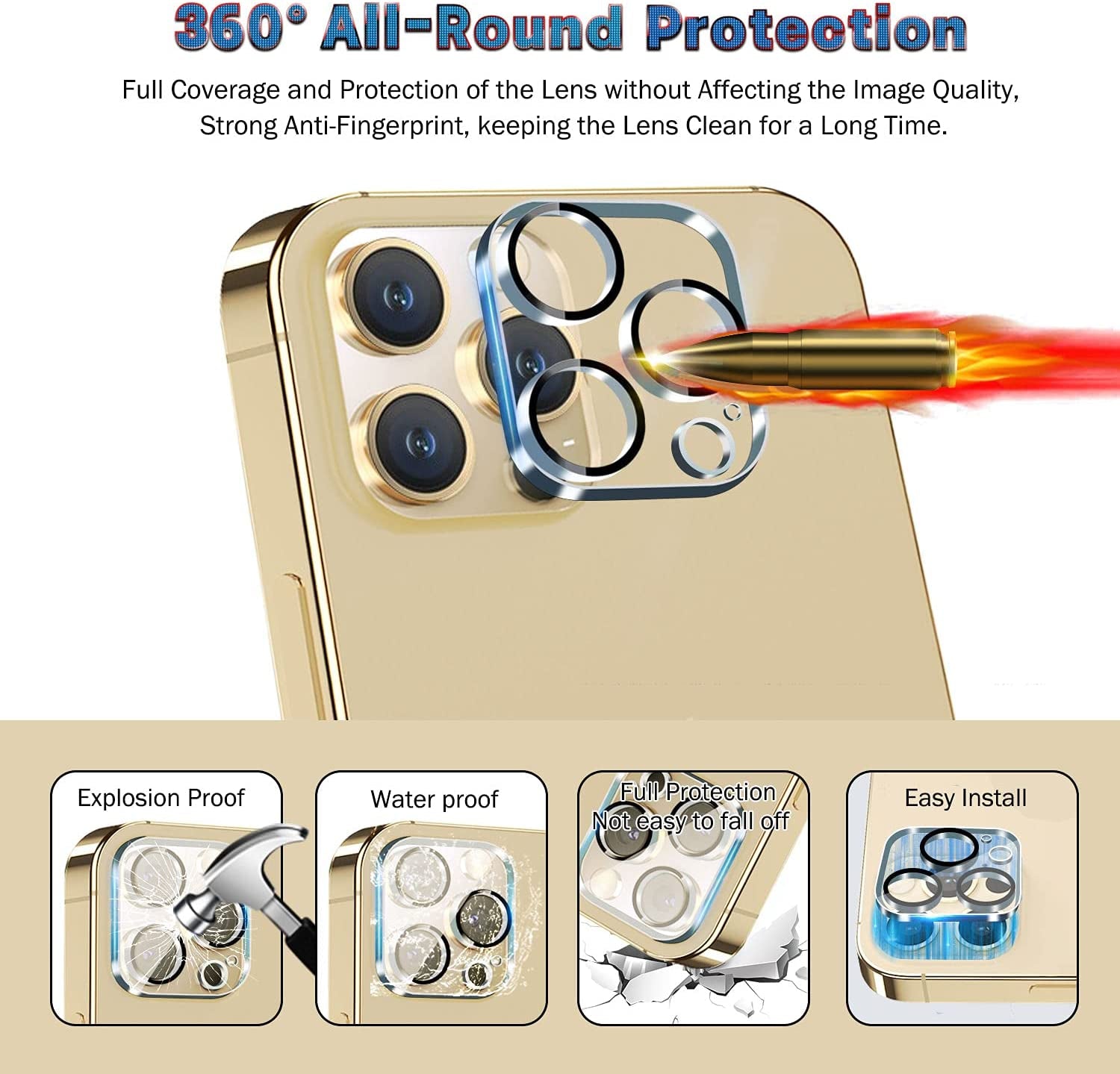 QHOHQ 3 Pack Screen Protector for Iphone 13 Pro 6.1 Inch with 3 Pack Tempered Glass Camera Lens Protector, Ultra HD, 9H Hardness, Scratch Resistant - Case Friendly [Not Fit Iphone 13 Pro Max 6.7"]  QHOHQ   