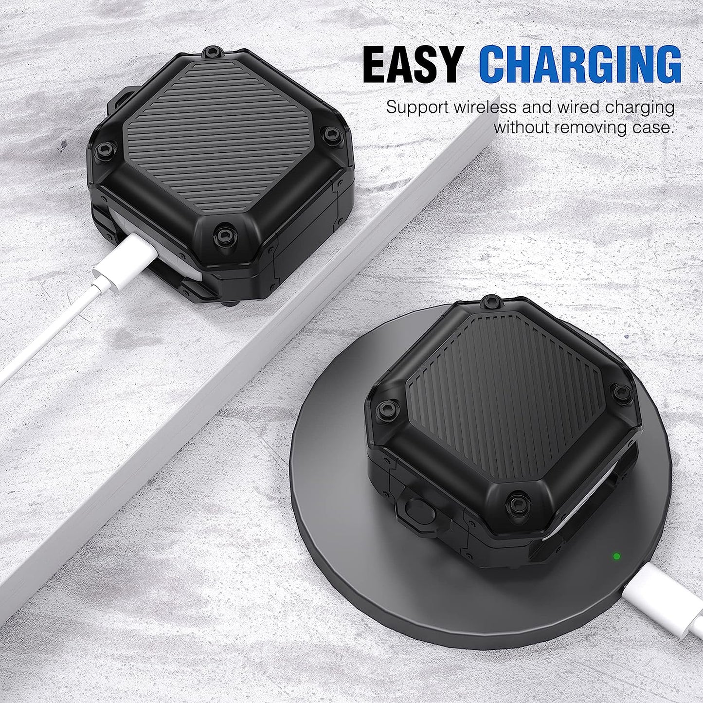 Valkit Compatible Samsung Galaxy Buds 2 Pro Case/Galaxy Buds Pro/2/Live Case Cover, Cool Military Full Body Shockproof Case with Keychain for Men Women Samsung Earbuds Protective Skin, Black  VKT   