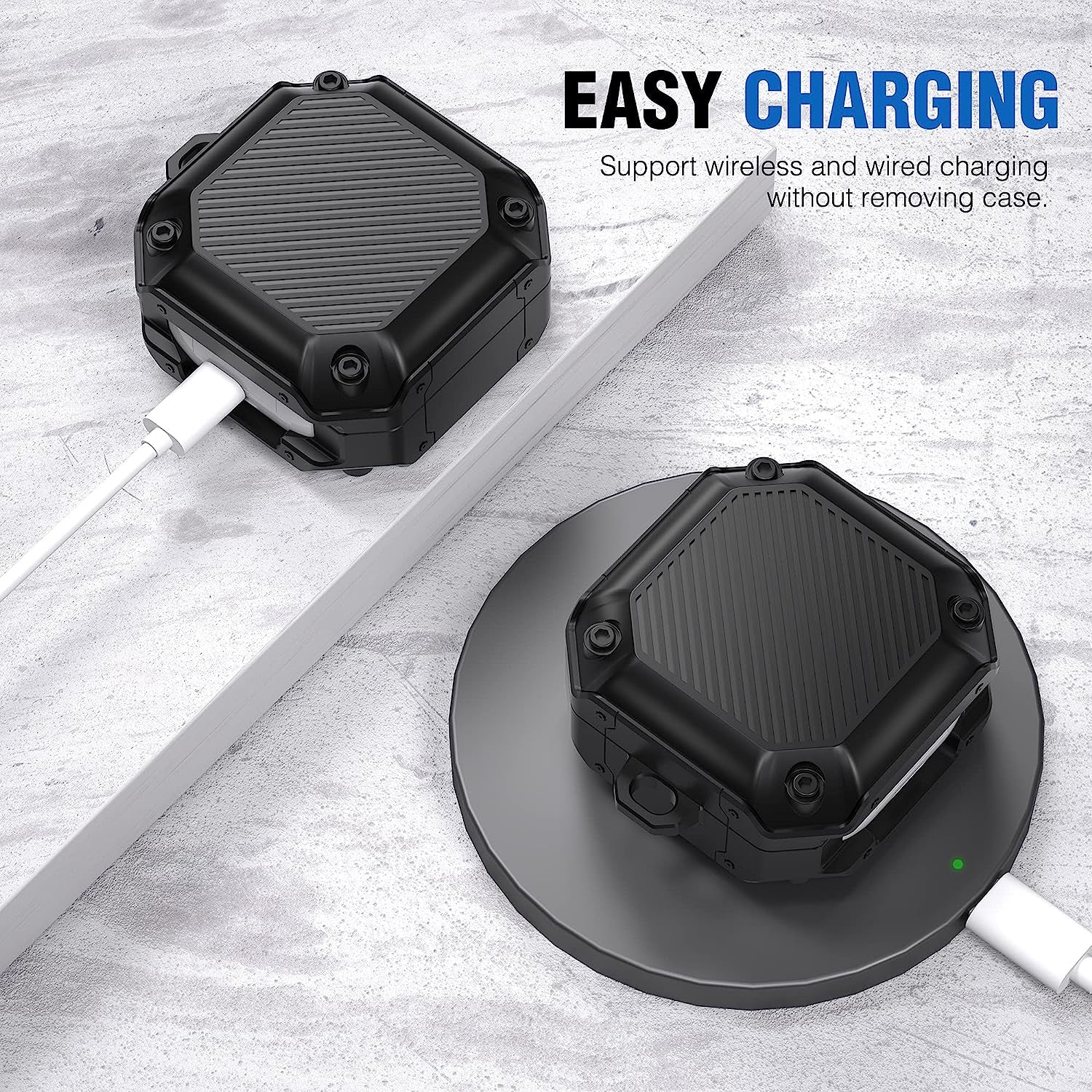 Valkit Compatible Samsung Galaxy Buds 2 Pro Case/Galaxy Buds Pro/2/Live Case Cover, Cool Military Full Body Shockproof Case with Keychain for Men Women Samsung Earbuds Protective Skin, Black  VKT   