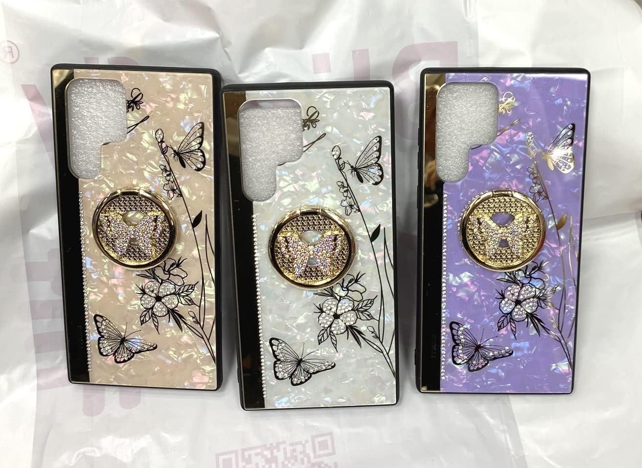 Supshop Note20 for Samsung Galaxy Note 20 5G Case for Women Girl Design with Ring Kickstand,Fashion Cute Bling Diamond Rhinestone Glitter Butterfly Marble Mirror Phone Cover,Purple  SUPSHOP   